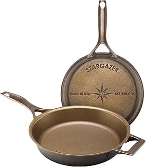 - Stargazer 12-Inch Cast Iron Skillet | Made in USA, Seasoned, Premium Frying Pan for Grilling, Searing, Baking & More – Durable Cast Iron with Smooth Cooking Surface