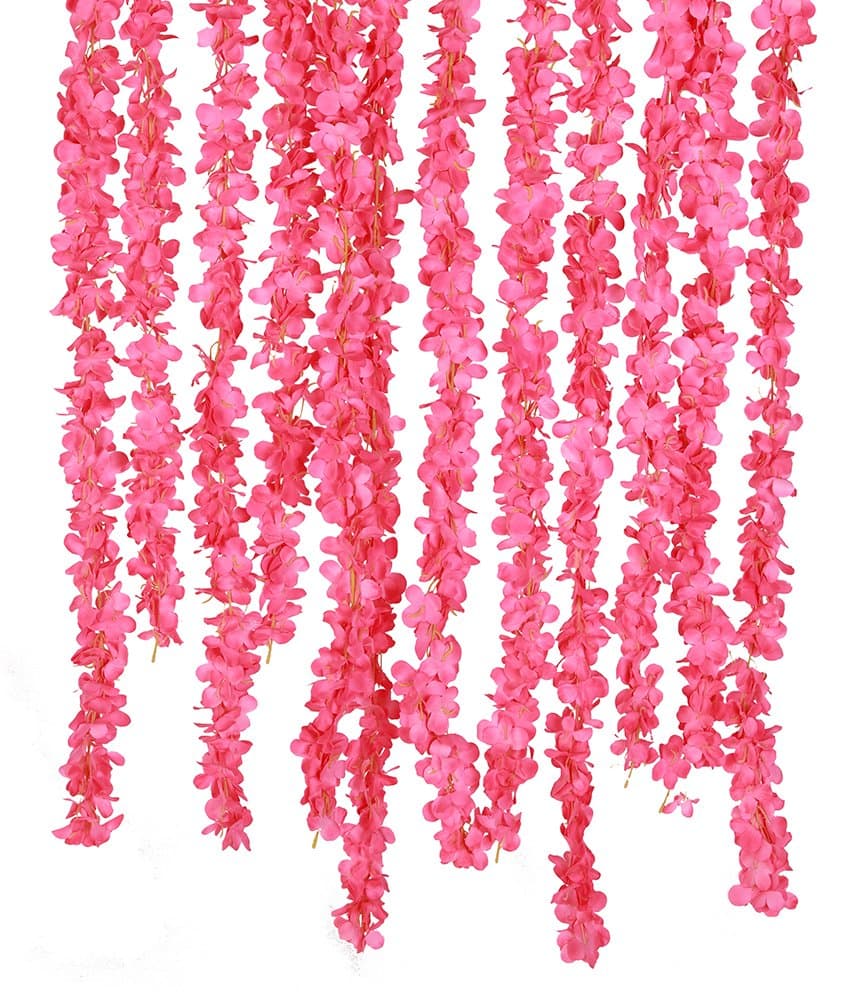 13 Feet Split Joint Wisteria Silk Vine Artificial Cattleya Hydrangea Flowers Plants for Home Hotel Office Wedding Party Garden Craft Art Decor Pack of 2 Pink-A