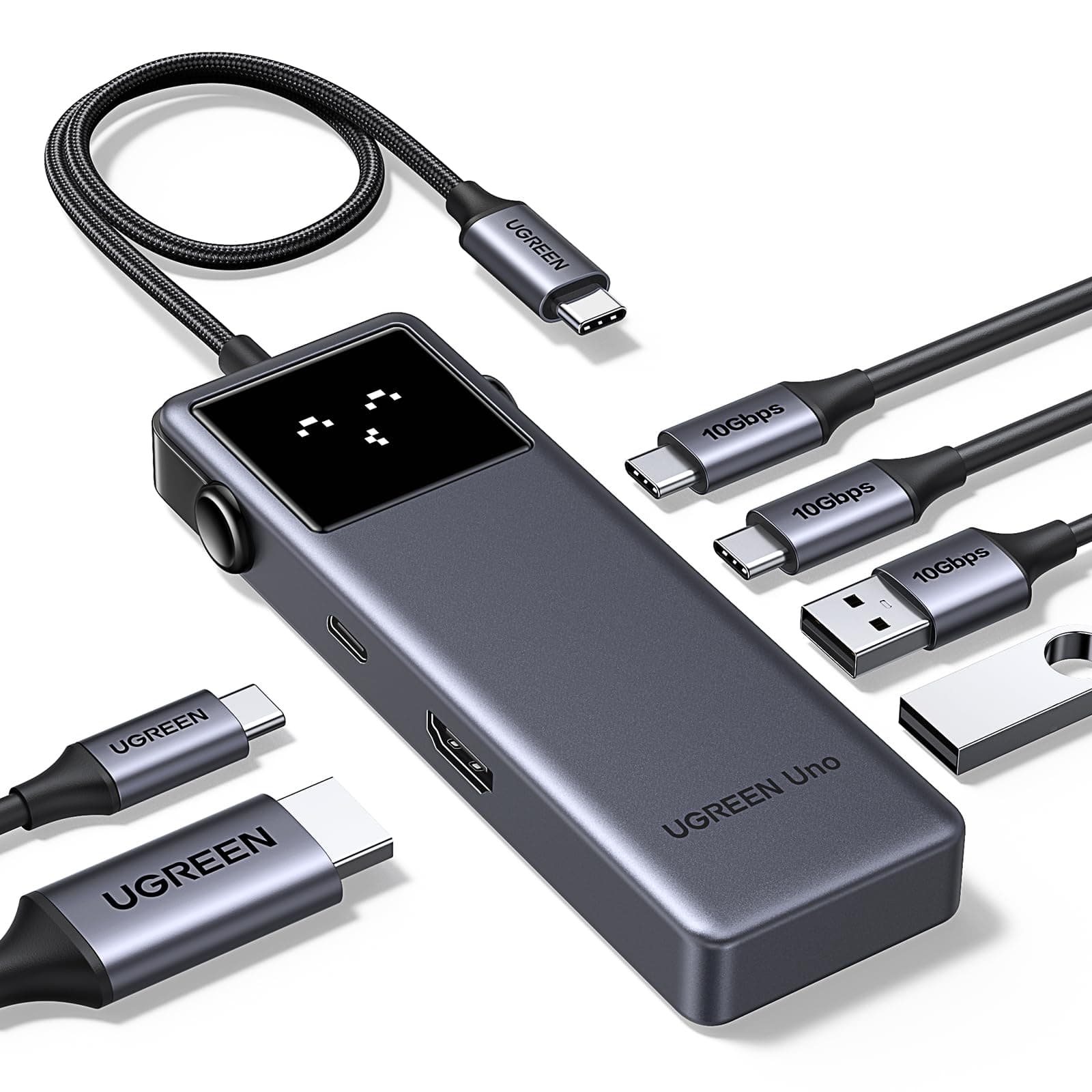 Uno 6 in 1 USB-C Hub with 10Gbps USB-C & USB-A Data Ports 4K@60Hz HDMI for MacBook Pro/Air, iPad Pro, Surface, XPS, Thinkpad and More.