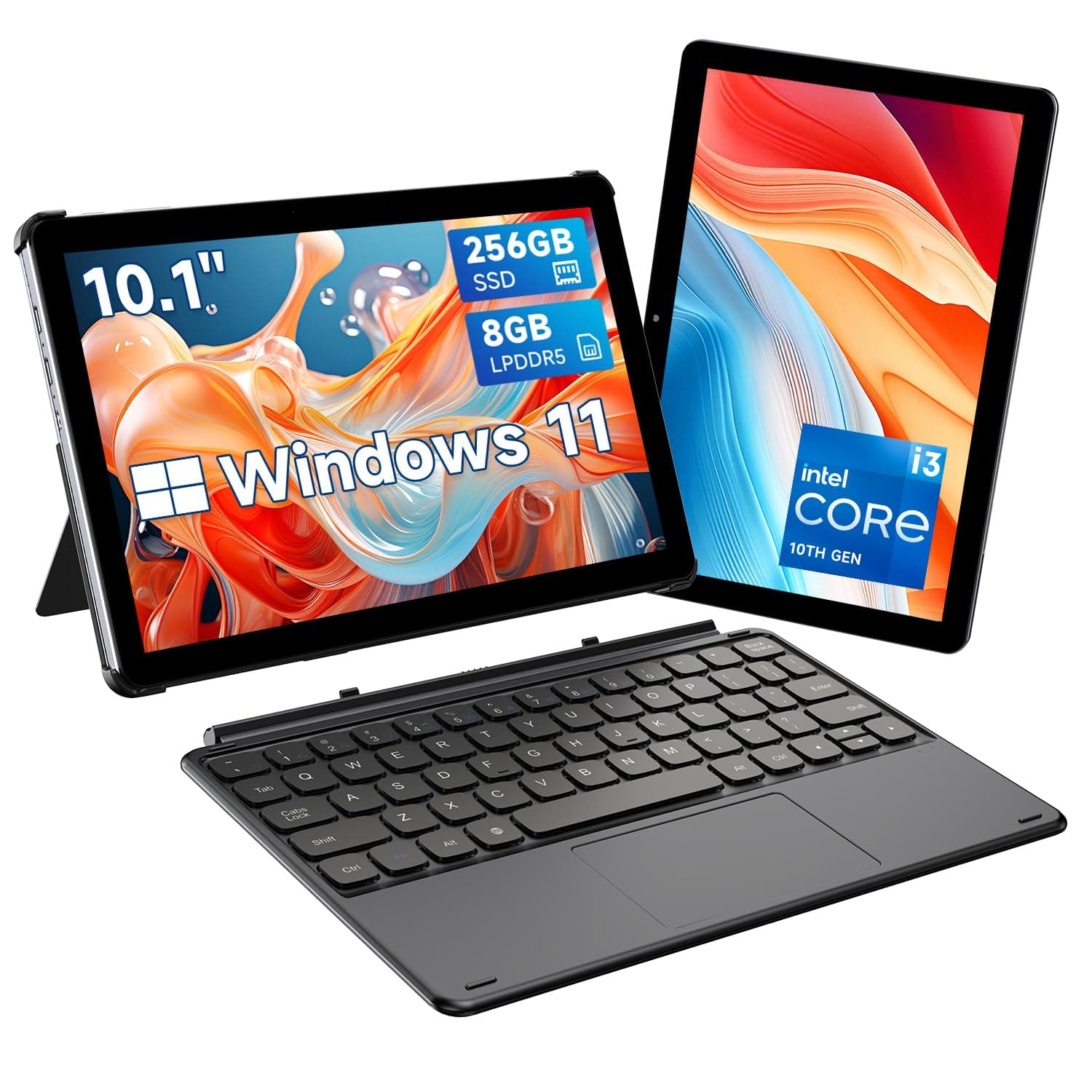 CHUWI 2 in 1 Laptop 10.1", Intel Core i3 (up to 3.9GHz), 8GB RAM 256GB SSD, Windows 11 Tablet with Magnetic Keyboard, WiFi 6, BT 5.3, Dual Cameras, HD IPS Touchscreen, HDMI,Type C, USB 3.2