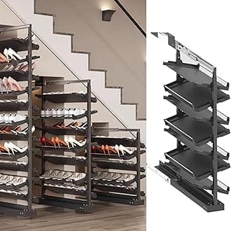 Pull-Out Shoe Rack Organizer for Closet Shoe Cabinet,Adjustable Height Retractable Metal Stackable Shoe Rack, Vertical Shelf Organizer for Small Bedroom Closet, Space Saving Storage, Black(63cm,7 Tier