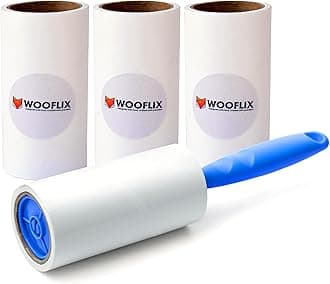 Wooflix Lint Remover with Handle, Protective Cover, and 2 Refills (120 Sheets) - Sticky Roller Brush for Clothes, Furniture, Carpet, Pet Fur, Dust, and Dirt (4 Refills 240 Sheets)