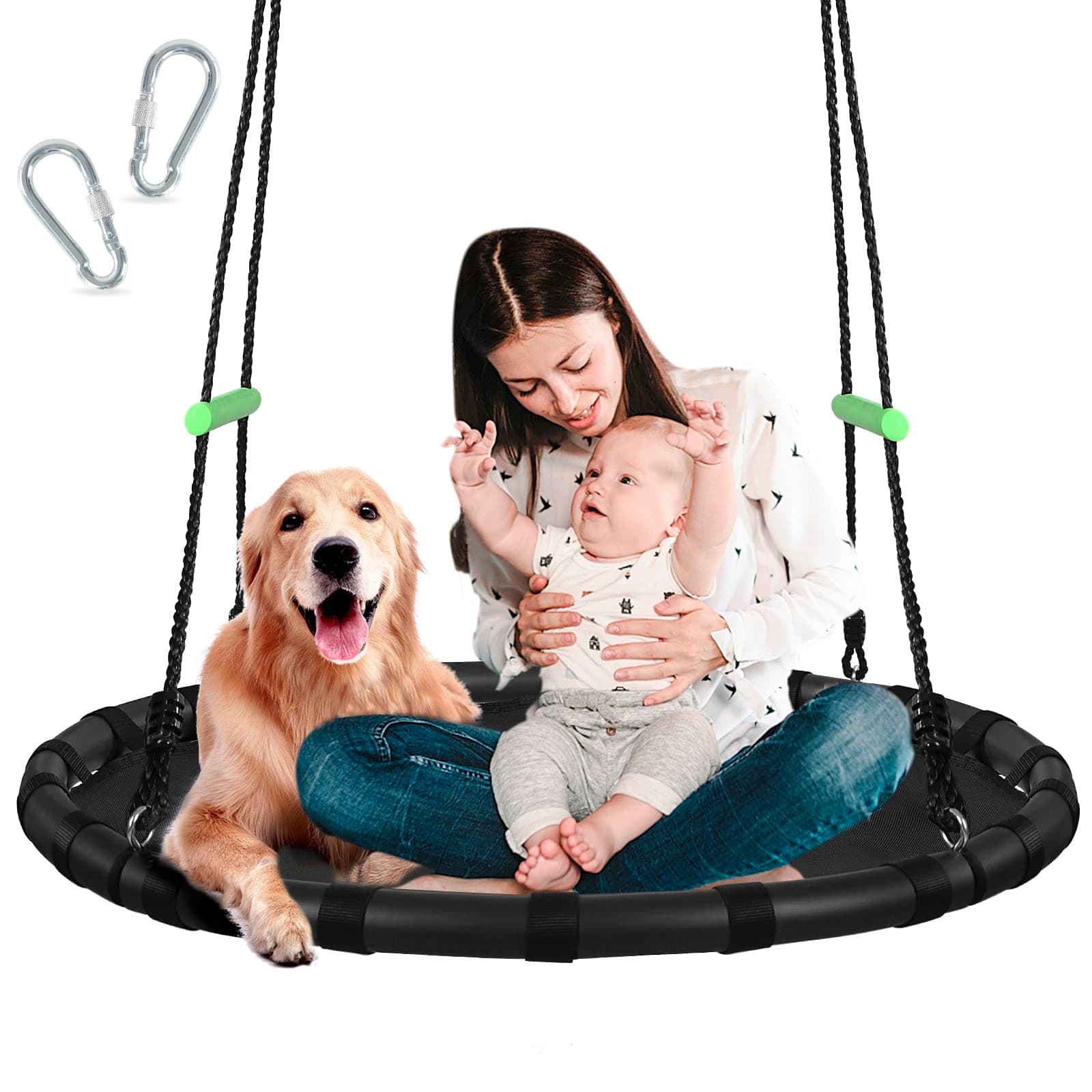 Tree Swing with PP Mat for Kids and Adults - Durable, Safe, and Easy to Install,Black Outdoor Saucer Swing,Flying Saucer Web Circle Swing for Yard Garden Playground Park (40 inches Diameter)