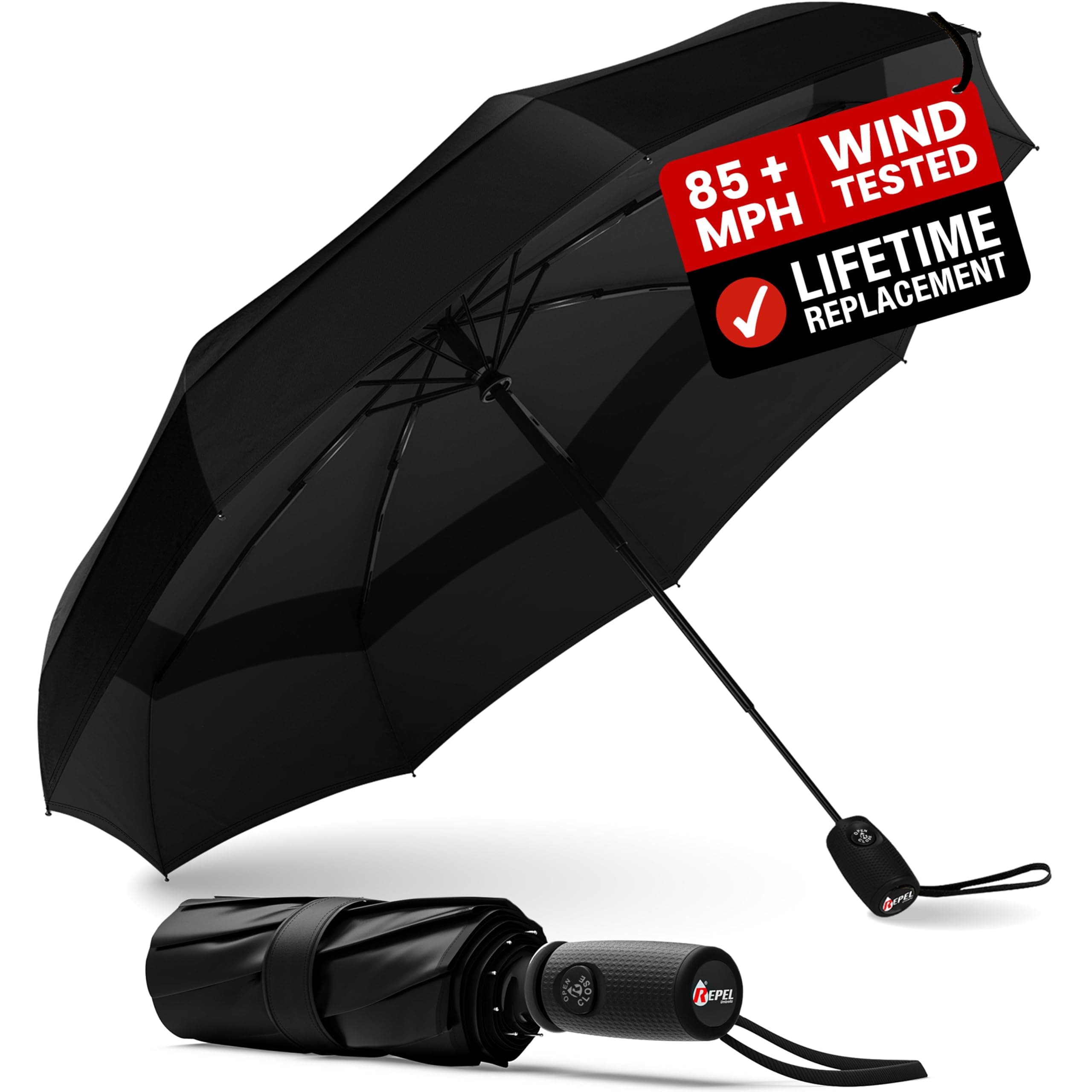 Repel Umbrella Windproof Travel Umbrellas for Rain - Easy Auto Open Close, Durable & Compact Umbrella, Strong Fiberglass Frame, Waterproof Canopy - Backpack, Purse, Portable Umbrella for Travel