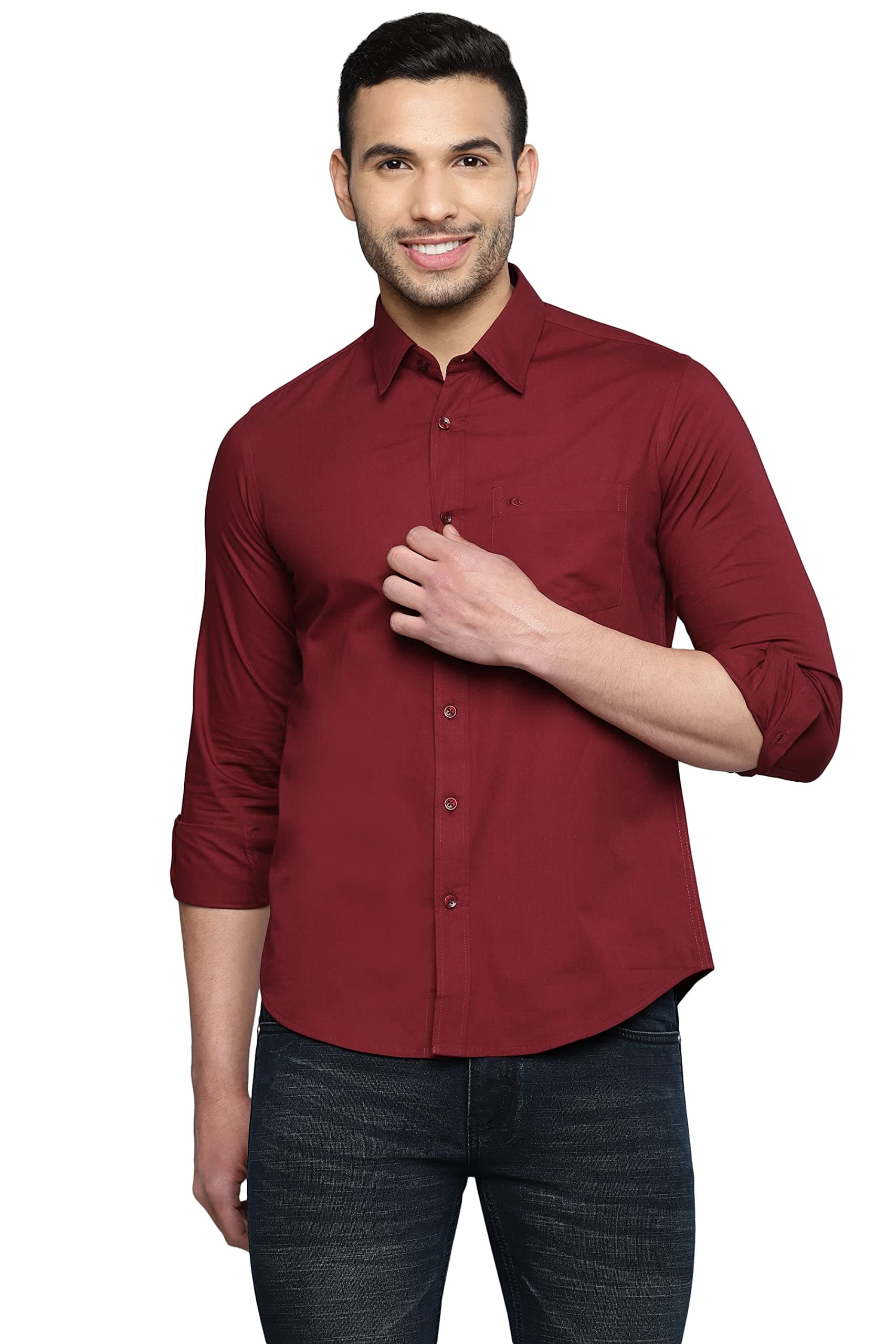 Allen Cooper Pure Cotton Solid Shirts for Men (Maroon-1 Piece)