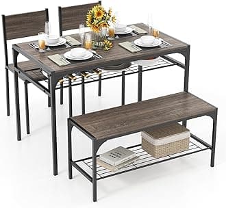 Tangkula Dining Table Set for 4, Kitchen Table with Bench and Chairs, Additonal Storage Rack, Modern 4-Person Dinette for Kitchen, Dining Room