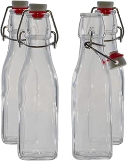 Flip Top Glass Water Bottle Clear Glass Bottle With Stopper for Beverages, Oil, Vinegar, Beer, Water, Soda, Airtight Lid & Leak Proof Cap, 1000ml (Set Of 4)