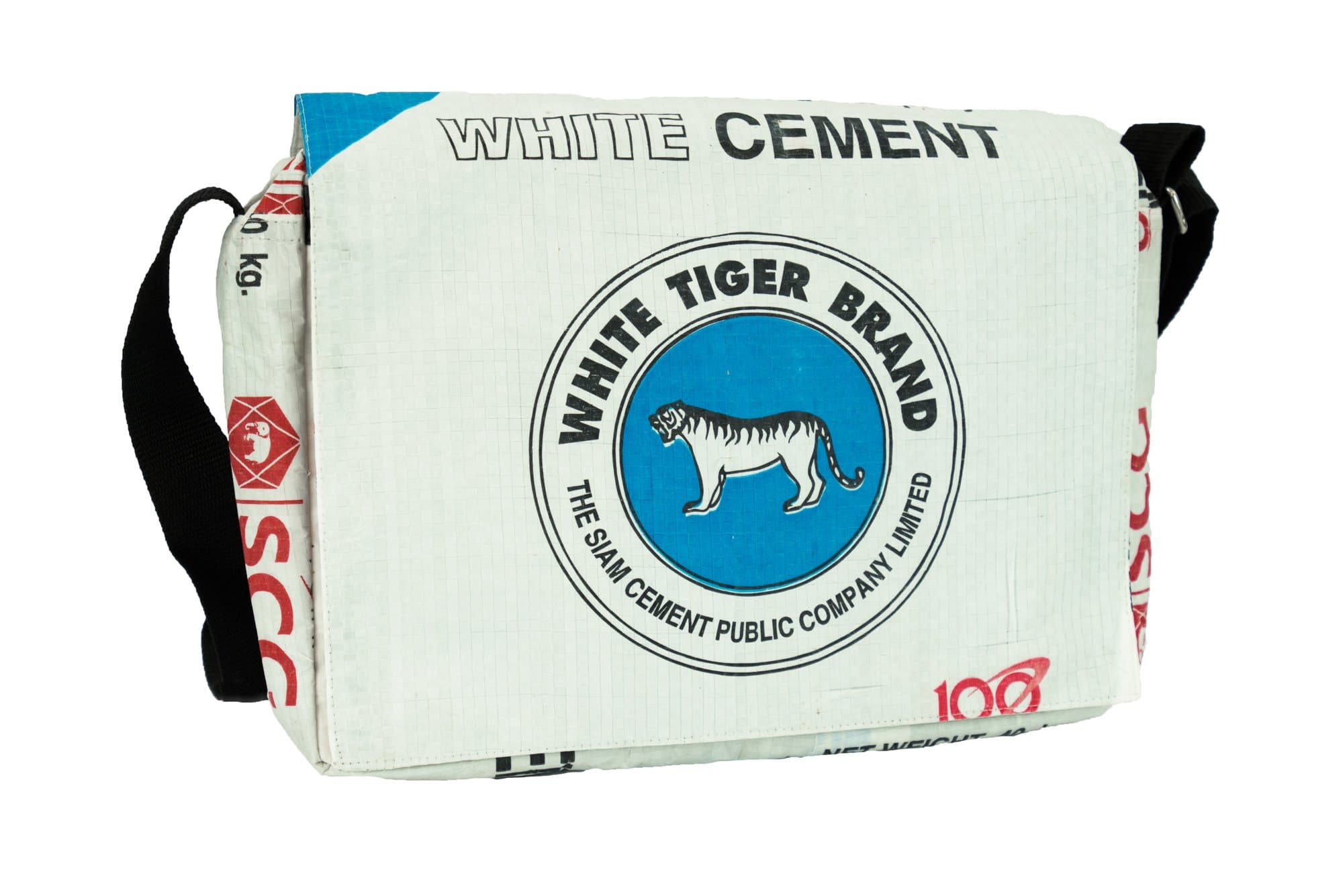 Recycled cement bag messenger bag - Blue Tiger