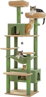 PAWZ RoadLarge 72 Inches Cat Tree and Tower for Indoor Cats - with Sisal-Covered Scratching Posts, Padded Perches, Condos, and Basket - Green