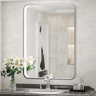 28x36 Inch LED Mirror for Bathroom,Brushed Sliver Metal Frame Lighted Vanity Mirror, Anti Fog Stepless Dimmable,Wall Mounted(Horizontal/Vertical)