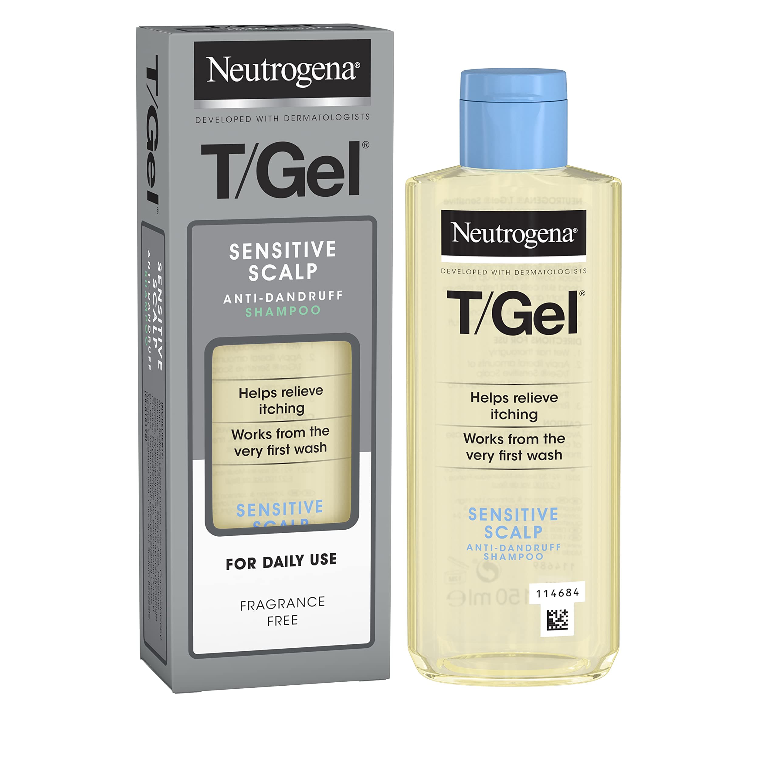 Neutrogena T/Gel Anti Dandruff Shampoo for Sensitive Scalp (1x 150ml), Daily Anti-Dandruff Shampoo with Salicylic Acid, Fragrance-Free Shampoo for Sensitive Skin to Fight Dandruff from First Wash