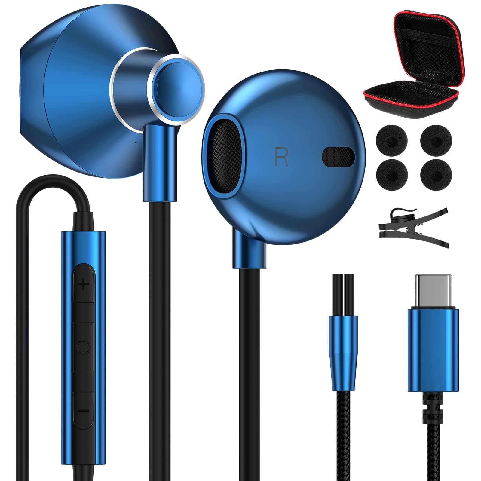 COOYA USB C Headphones for iPhone 15 Pro Max iPad Air 5th Pixel 6 Type C Wired Earbuds with Mic Volume Control Metal Shell HiFi Stereo in-Ear Earphones for Samsung S23 Ultra S22 Flip5 A54 A53 S21 S20
