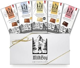 Milkboy Swiss Chocolates Gourmet Chocolate Bars - Handmade Milk and White Chocolates Bar - Premium Quality, Kosher, GMO-Free - 5 Pack Mixed Variety Gift Box