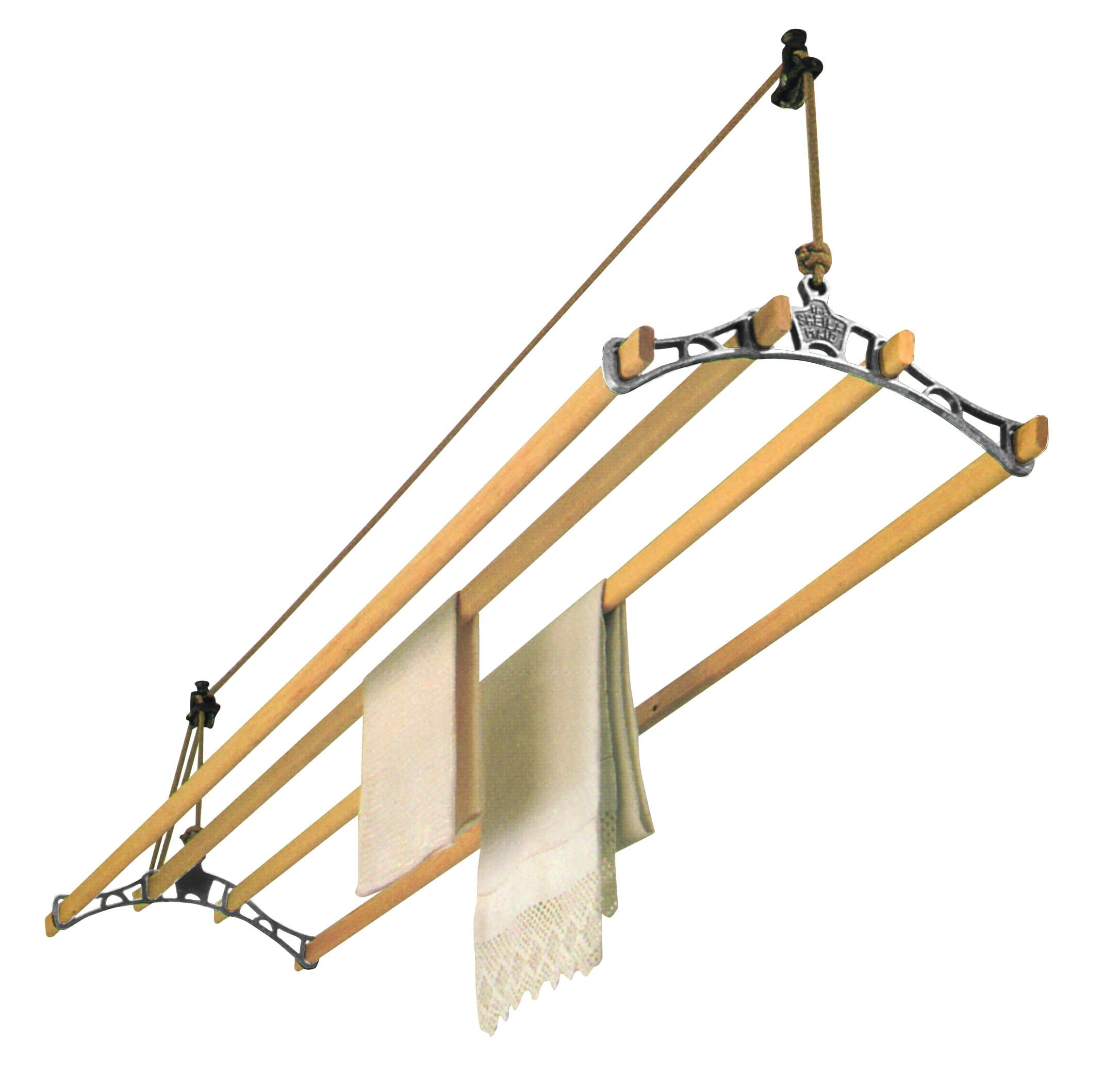Original Indoor Ceiling Clothes Laundry Drying Airer Rack - 4 Rail- -57" (145cm) Long- White Cast Iron