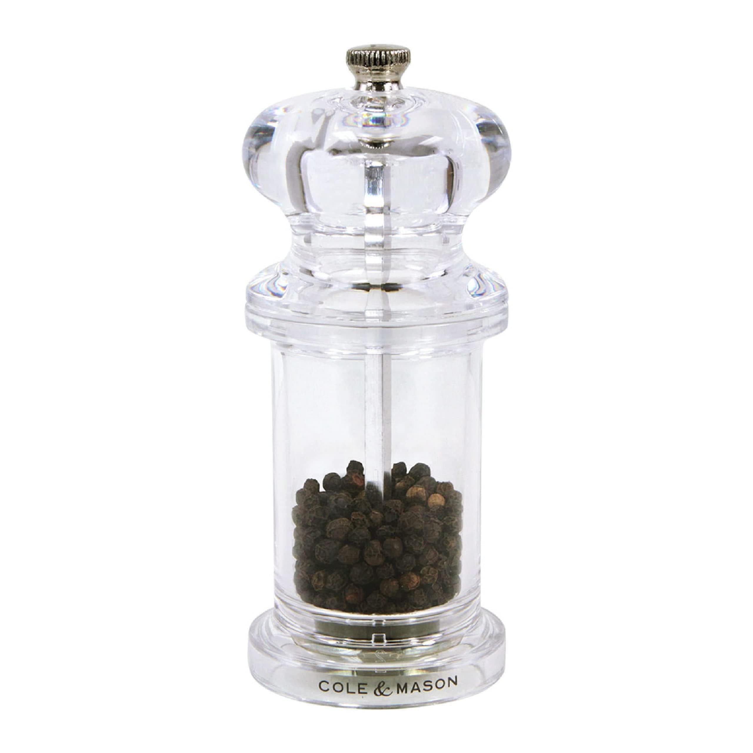 Cole & Mason 505 Refillable Spice Mill - Kitchen & Home Accessory - Table Pepper Grinder - Peppercorn Included - Acrylic - Pepper Mill 5.5"