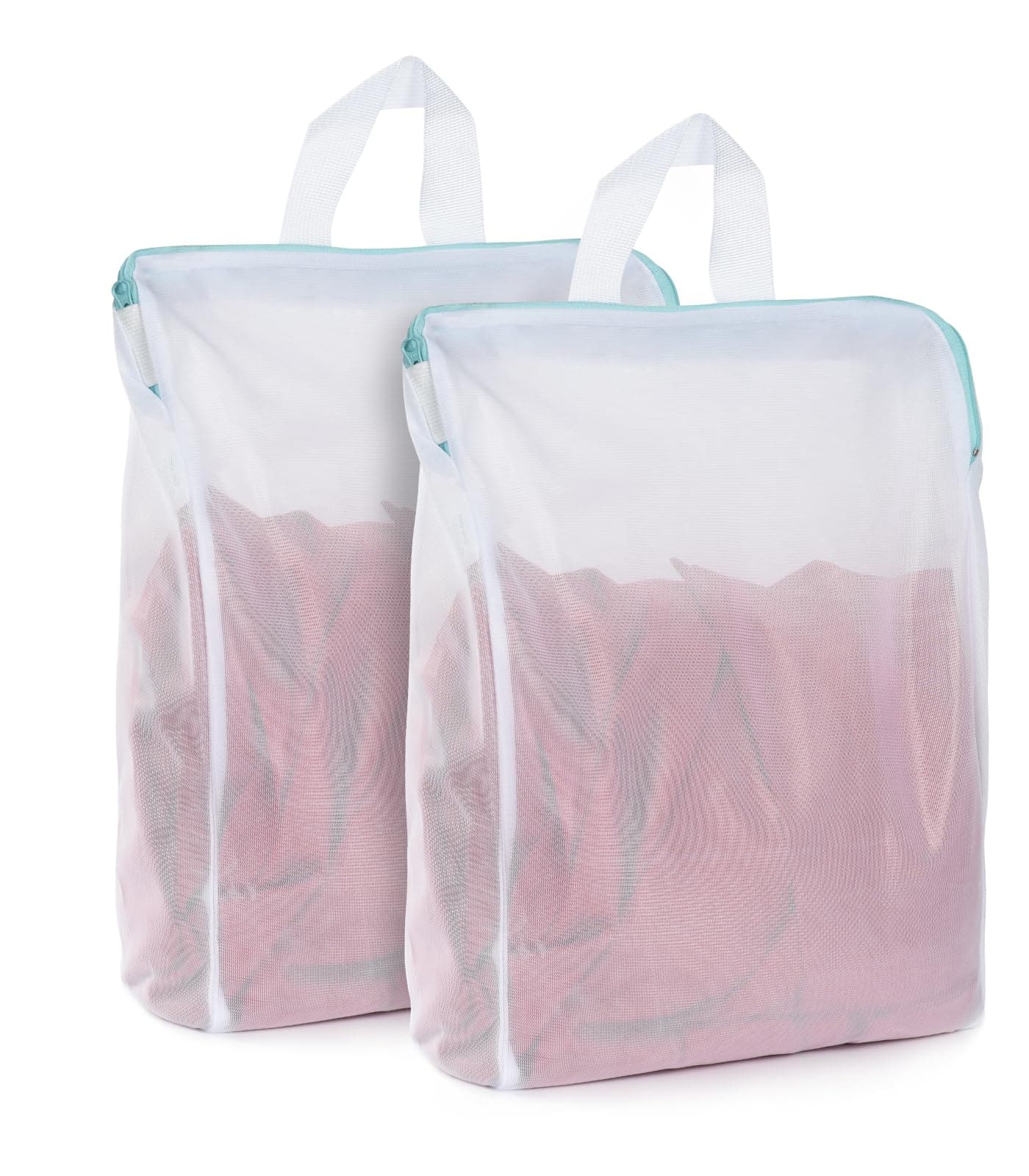 OTraki Mesh Laundry Bag with Handle 2 Pack Laundry Bags 16 x 12 Inch Mesh Wash Bags with Zip Delicate Laundry Bag Travel Fine Mesh Bag for Laundry Bra Socks Lingerie Underwear White