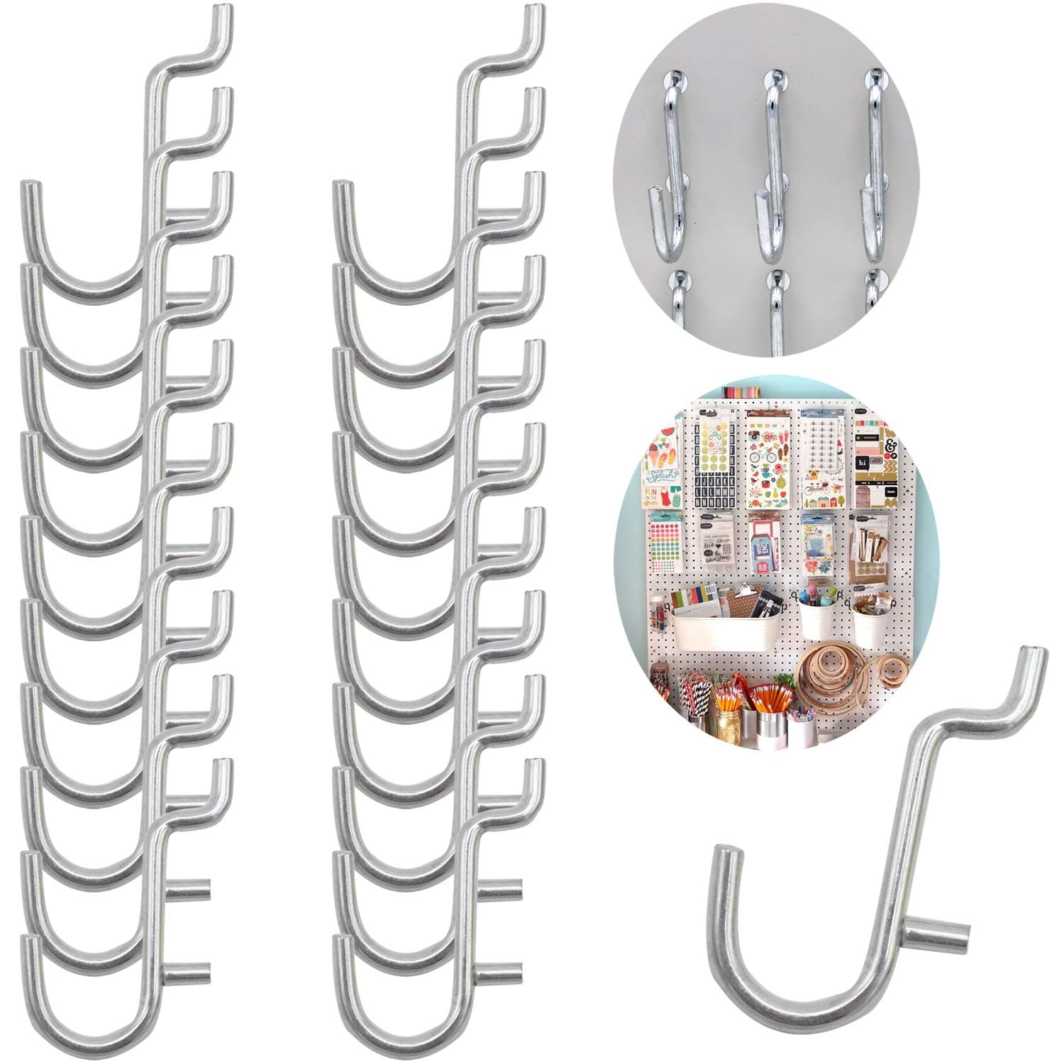 Calax Metal Pegboard Hook J Style for Peg Board Tool Organizer 100 Pieces