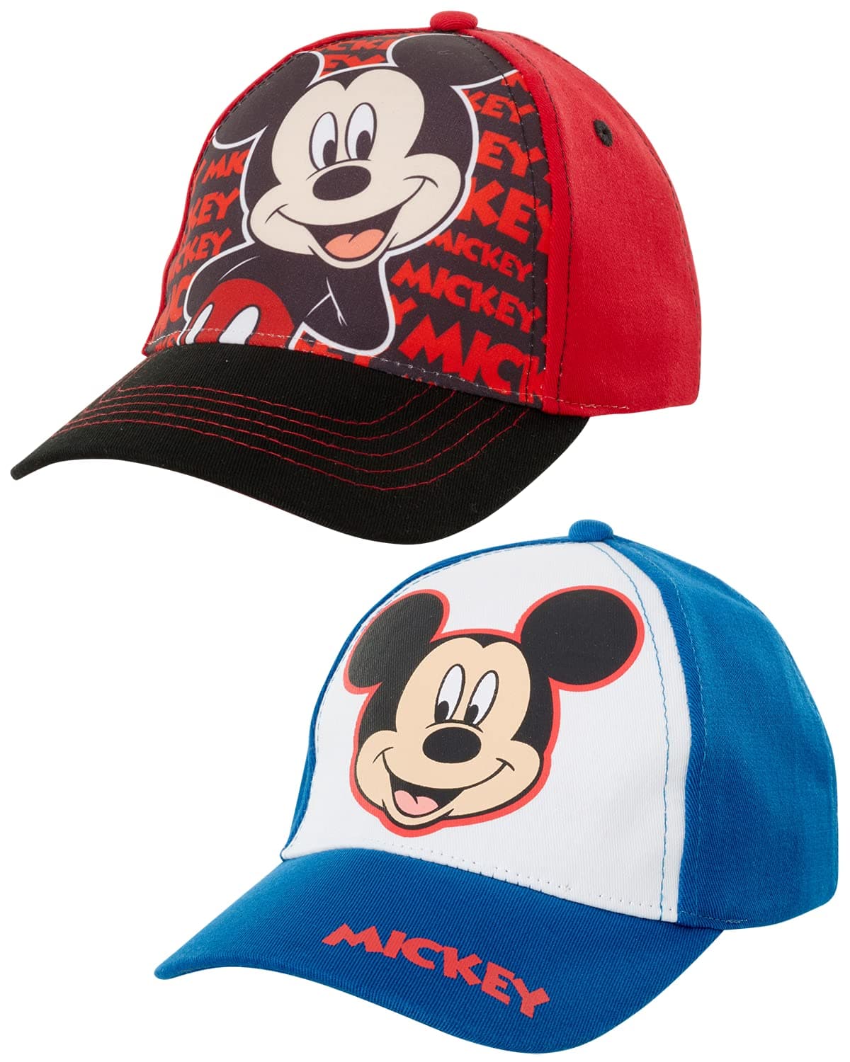 Boys' Mickey Mouse Baseball Cap - 2 Pack 3D Character Curved Brim Strap Back Hat (2T-7)