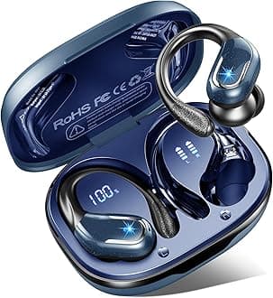 Wireless Earbuds, 75H Bluetooth 5.4 Headphones Sports with ENC Mic, Stereo Noise Cancelling Ear Buds, Wireless Headphones with Earhooks, LED Display, IP7 Waterproof Bluetooth Earphones for Running Gym