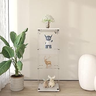 Frameless Glass Display Cabinet, Curio Cabinet Display Case with Lock and Glass Door, Quick-Install Floor Standing Small Showcase Display Shelf for Collectibles, Legos, Figures, Plants