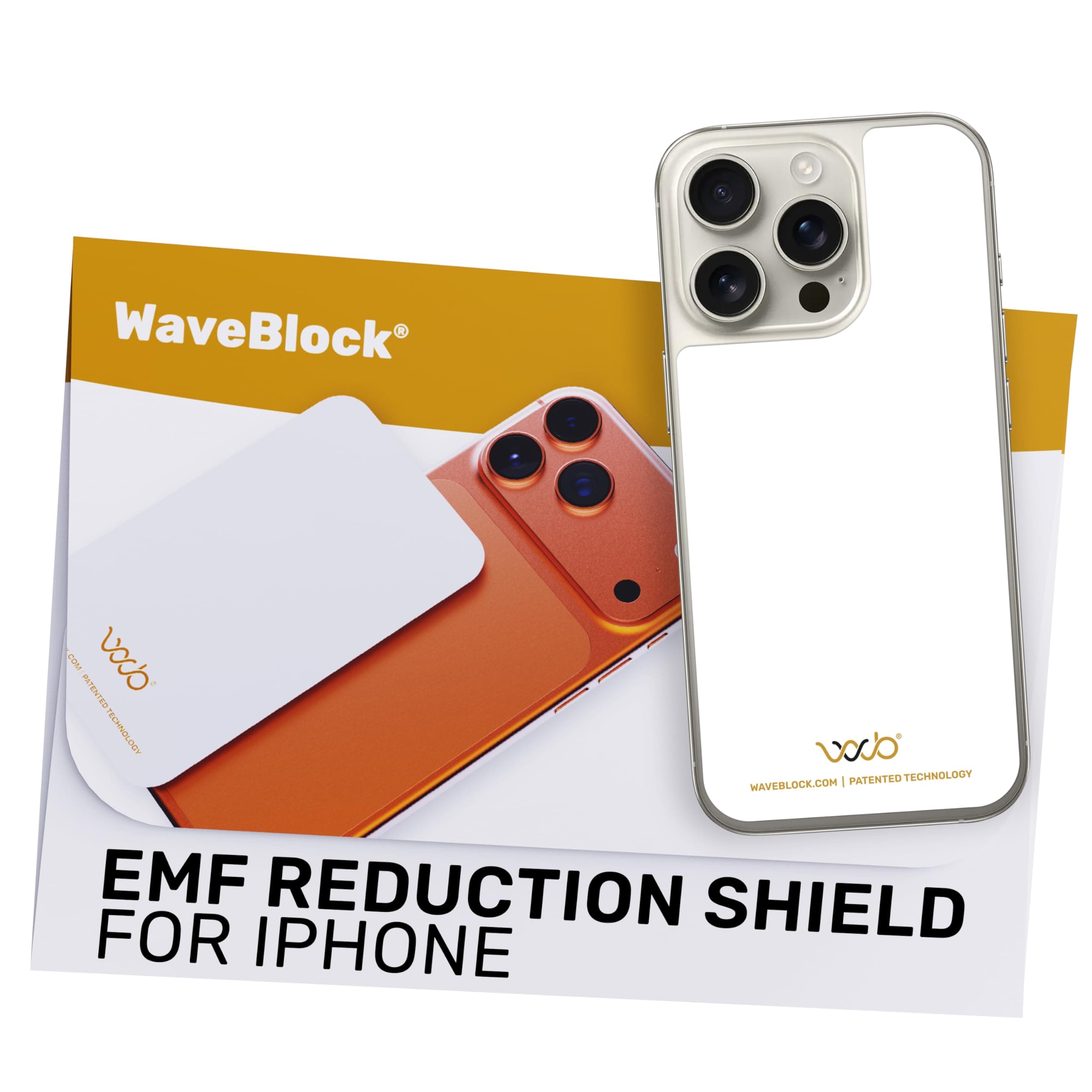 WAVEBLOCK EMF Blocker for Cell Phone - Made for iPhone 16/16 PRO - The Only Patented, Real Scientifically Backed, Lab-Tested 5G-Shield Sticker to Protect You & Your Loved Ones - USA Made White