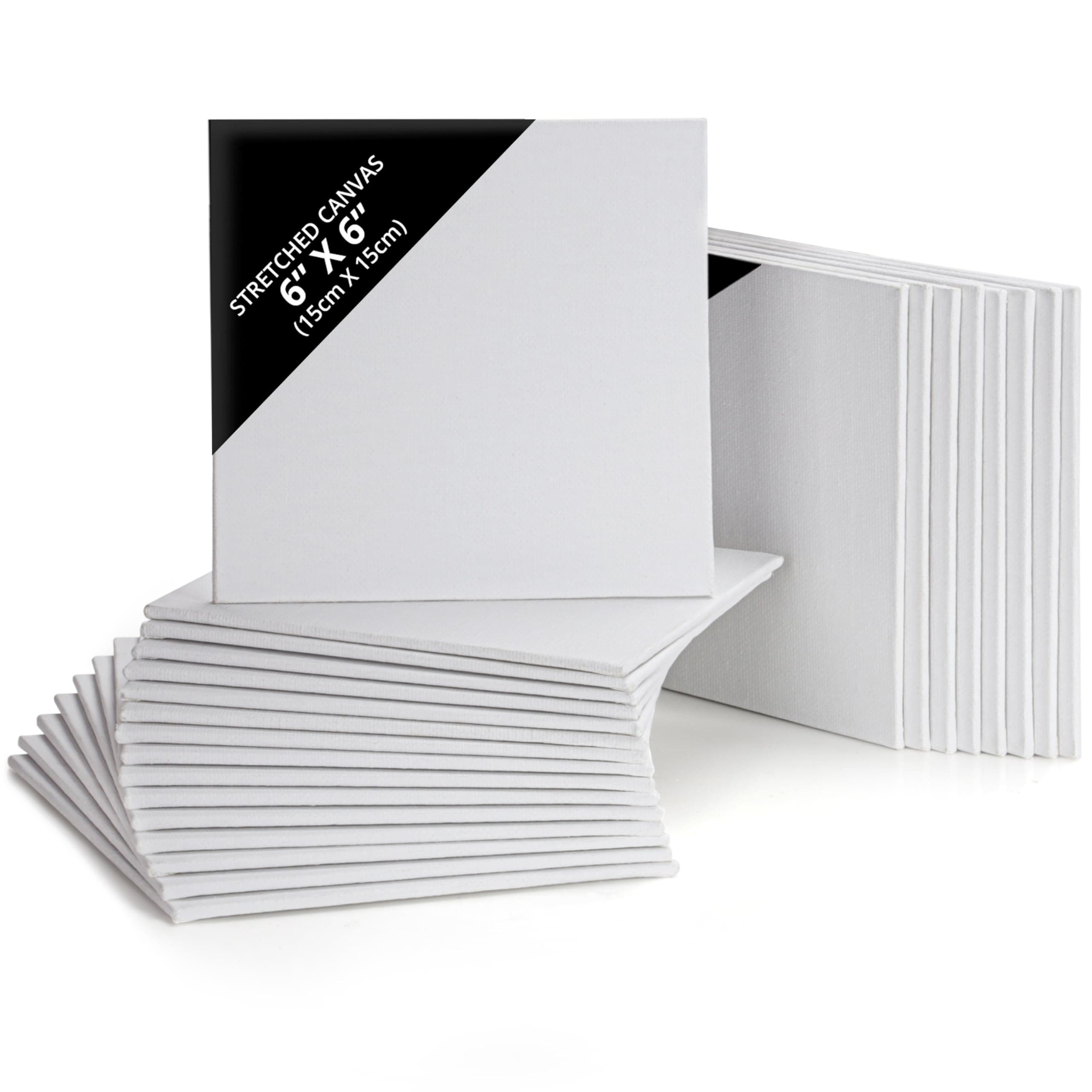 Belle Vous 24 Pack Blank Canvas - 15 x 15cm (6 x 6 inches) - Pre Stretched Canvas Panel Boards - Suitable for Acrylic and Oil Painting Also for Sketching and Drawing