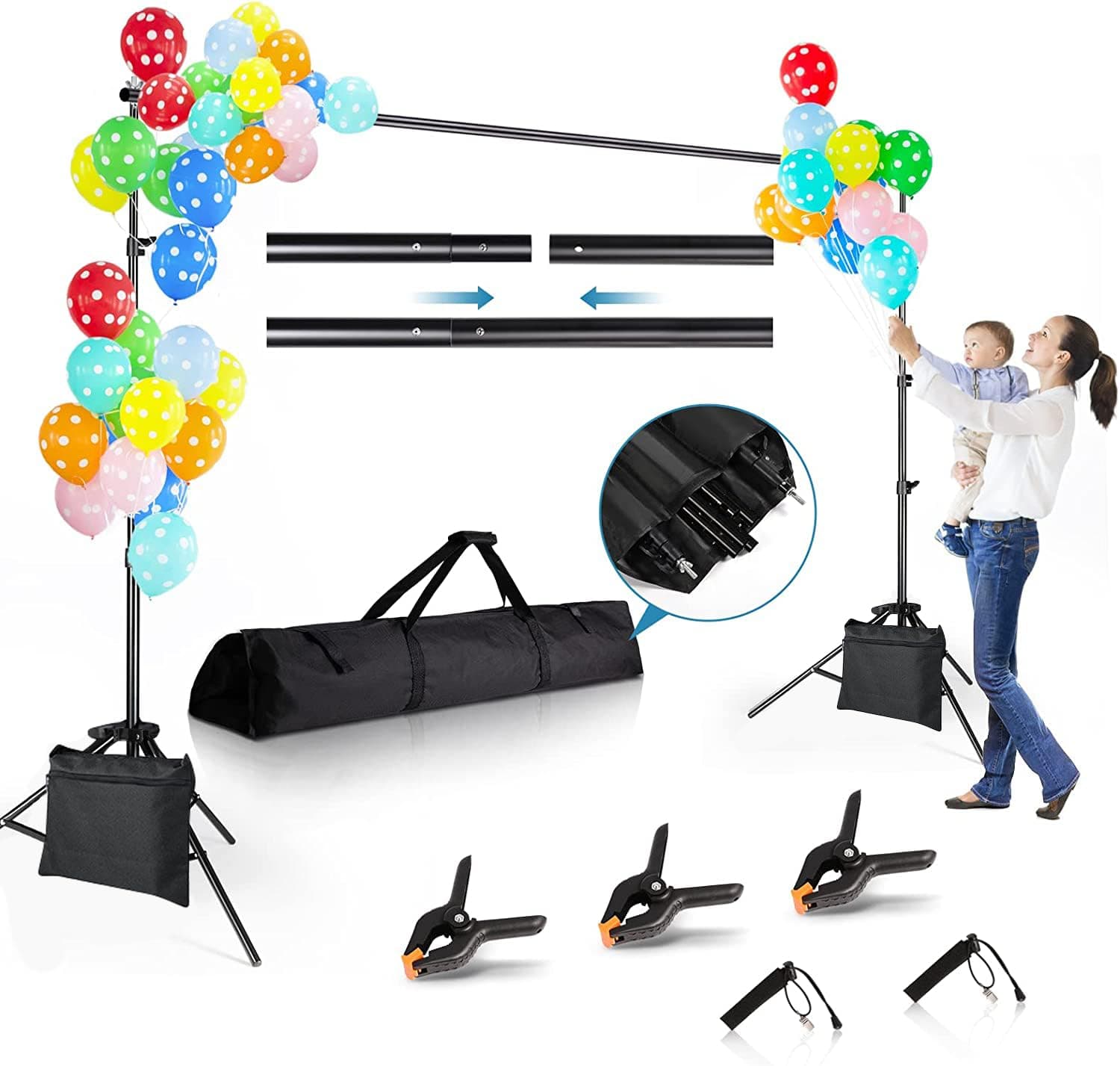 Backdrop Stand 8.5x10ft, Photo Video Studio Adjustable Backdrop Stand for Parties, Wedding, Photography, Advertising Display