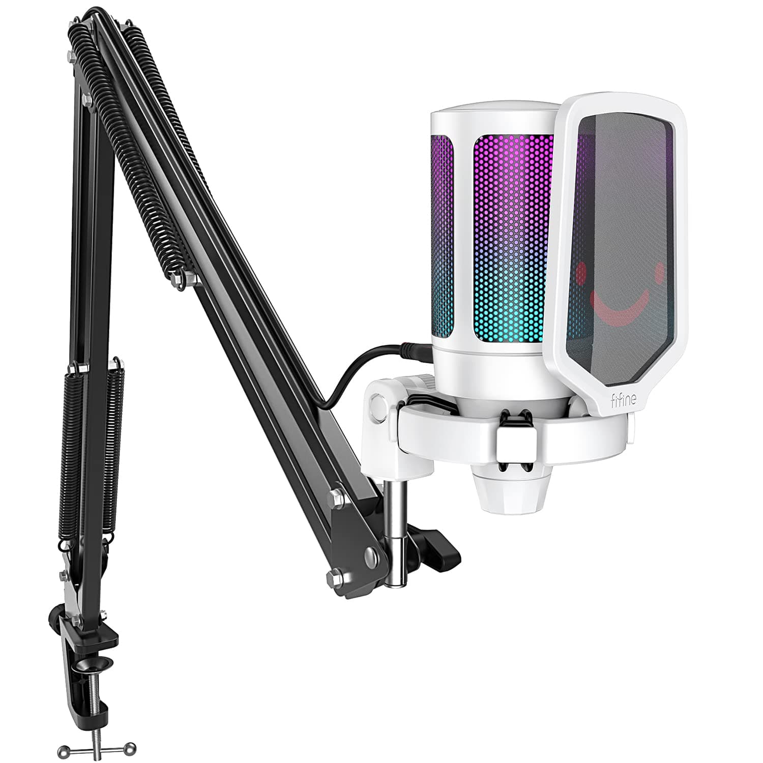 Streaming Gaming USB Microphone Kit, PC Condenser RGB Mic Compatible with PS4/PS5, Plug and Play for Music Recording, Online Game, Discord, Twitch, with Pop Filter, Shock Mount-A6T White