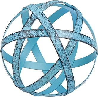 Everydecor Metal Decorative Sphere for Home Decor - Decorative Balls for Shelves, Centerpiece Bowls, Bookshelf - Decoration Orbs Accents for Living Room, Bedroom - Distressed Blue Shelf Spheres