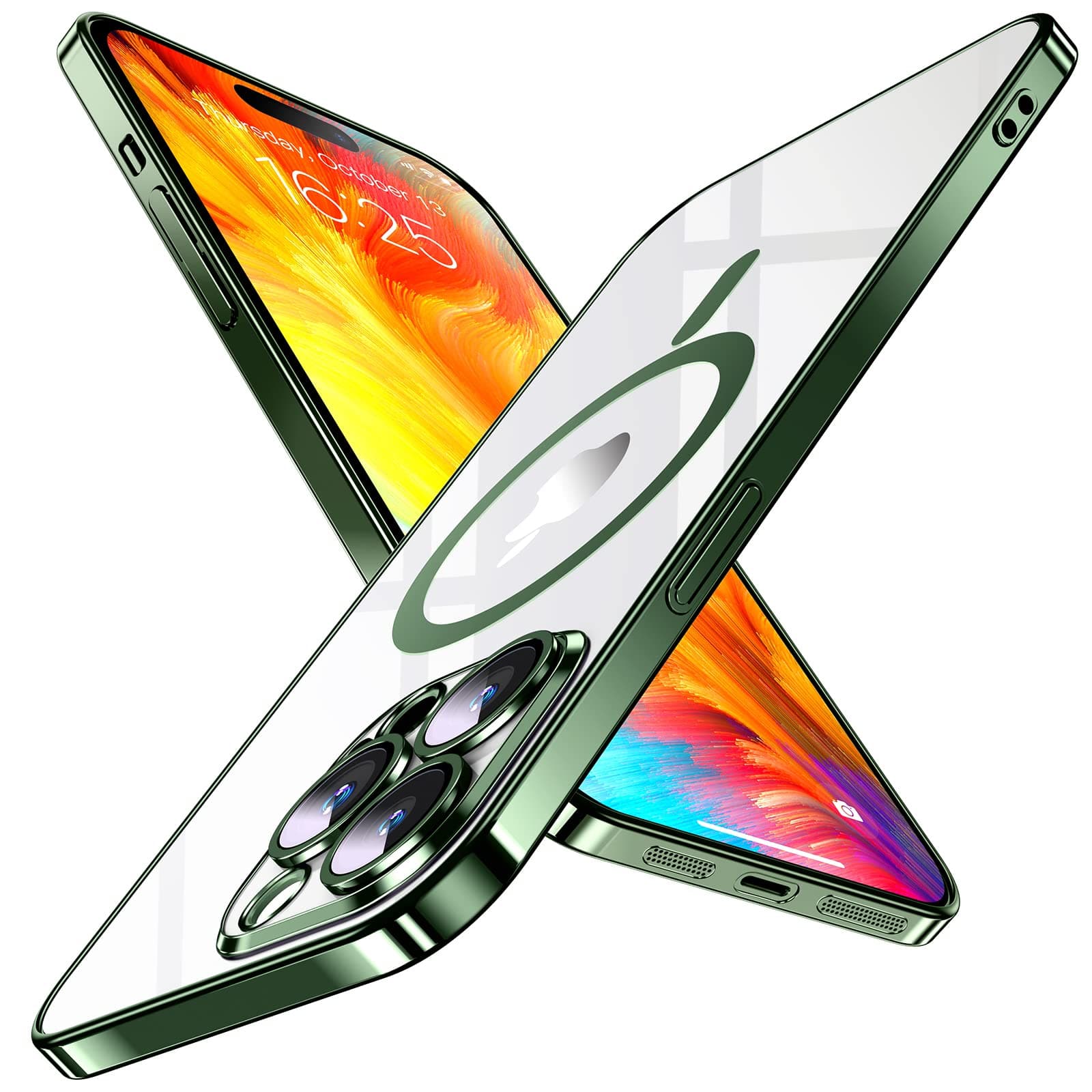 Purluct Magnetic Slim Designed for iPhone 13 Pro Case[Compatible with MagSafe],Thin Finish Skin Hard Back Case [Non Yellowing] Ultra Protective Fit Cover with Camera Protection 6.1 Inch (Green)