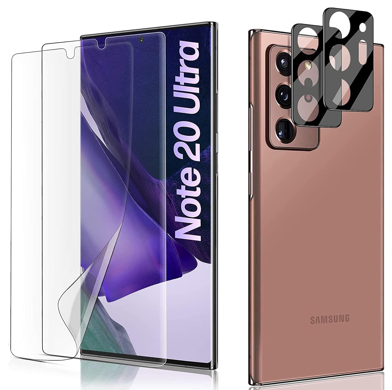 SYOSI for Samsung Note 20 Ultra Screen Protector, Support Fingerprint ID, HD Clear Flexible Film, with Lens Protector, Automatic Scratch Repair Not Warped Surface, Not Glass, Bubble Free [2+2Pack]