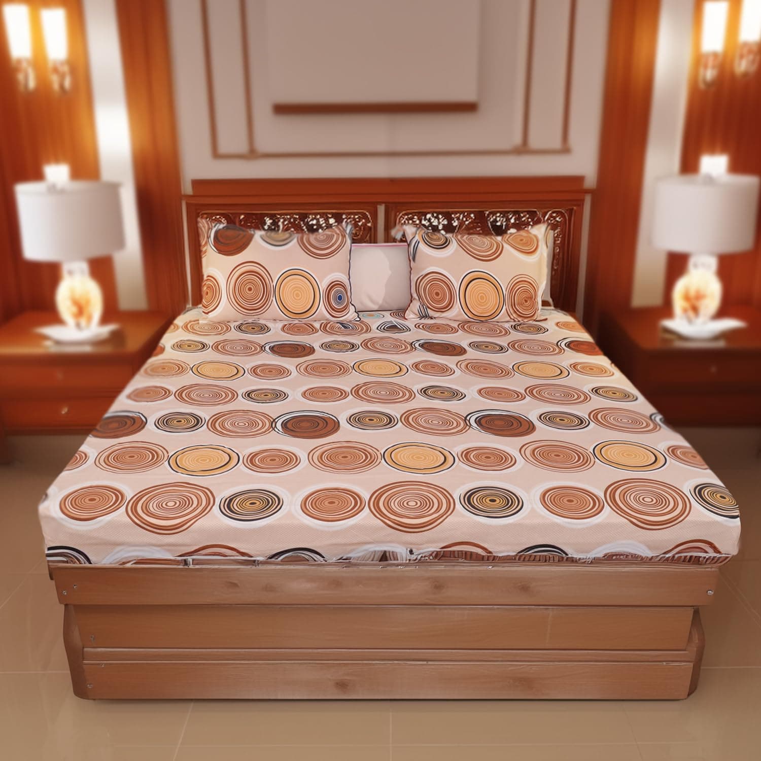 Status Contract -Cotton Rich Double Bedsheet with 2 Pillow Covers for Bed Room, Home, Hotel-120 GSM (Brown)