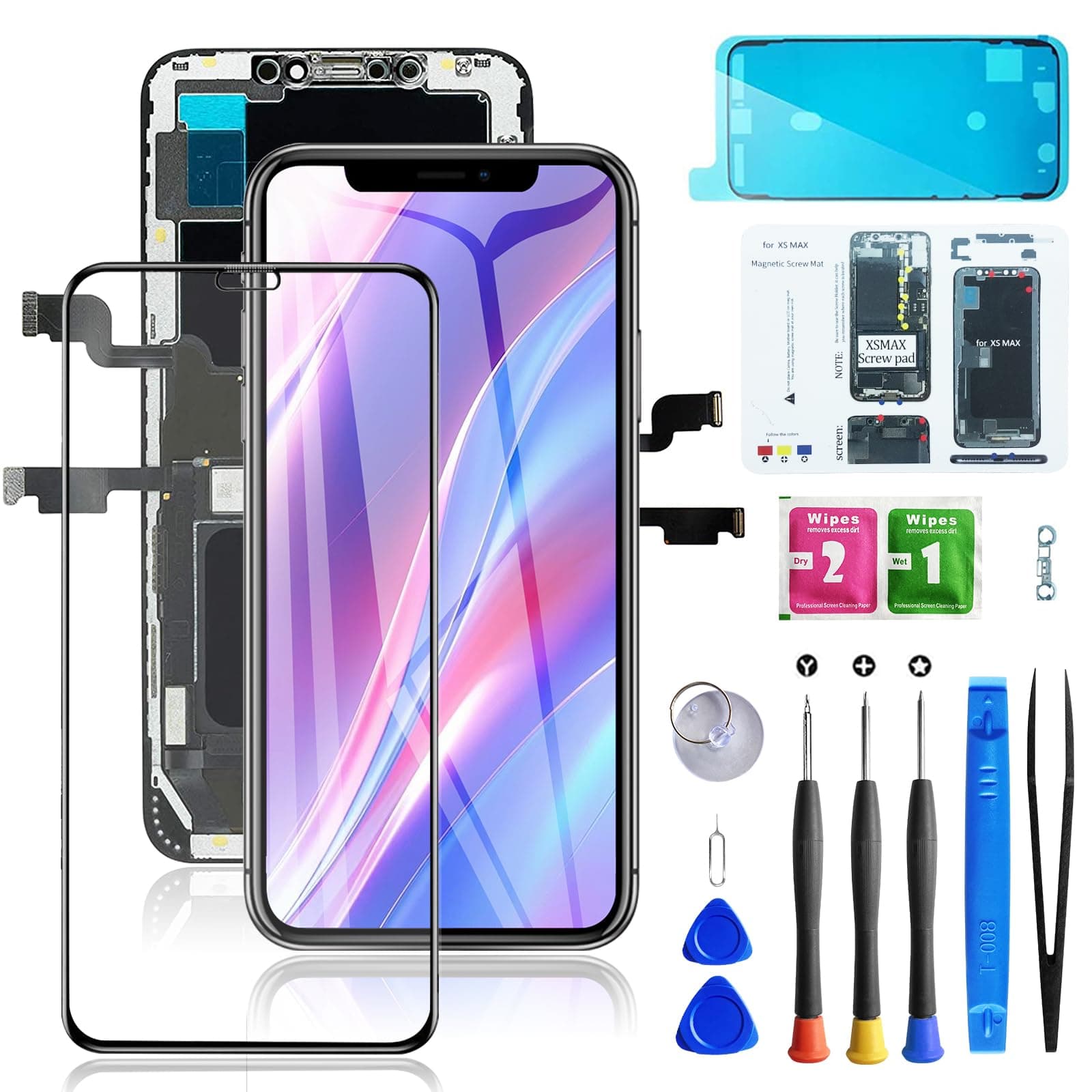 for iPhone Xs Max Screen Replacement 6.5 inch, Bsz4uov 3D Touch LCD Digitizer Replacement for A1921, A2101, A2102, A2103, A2104 with Repair Tools Kit+Screen Protector+Waterproof Frame Adhesive
