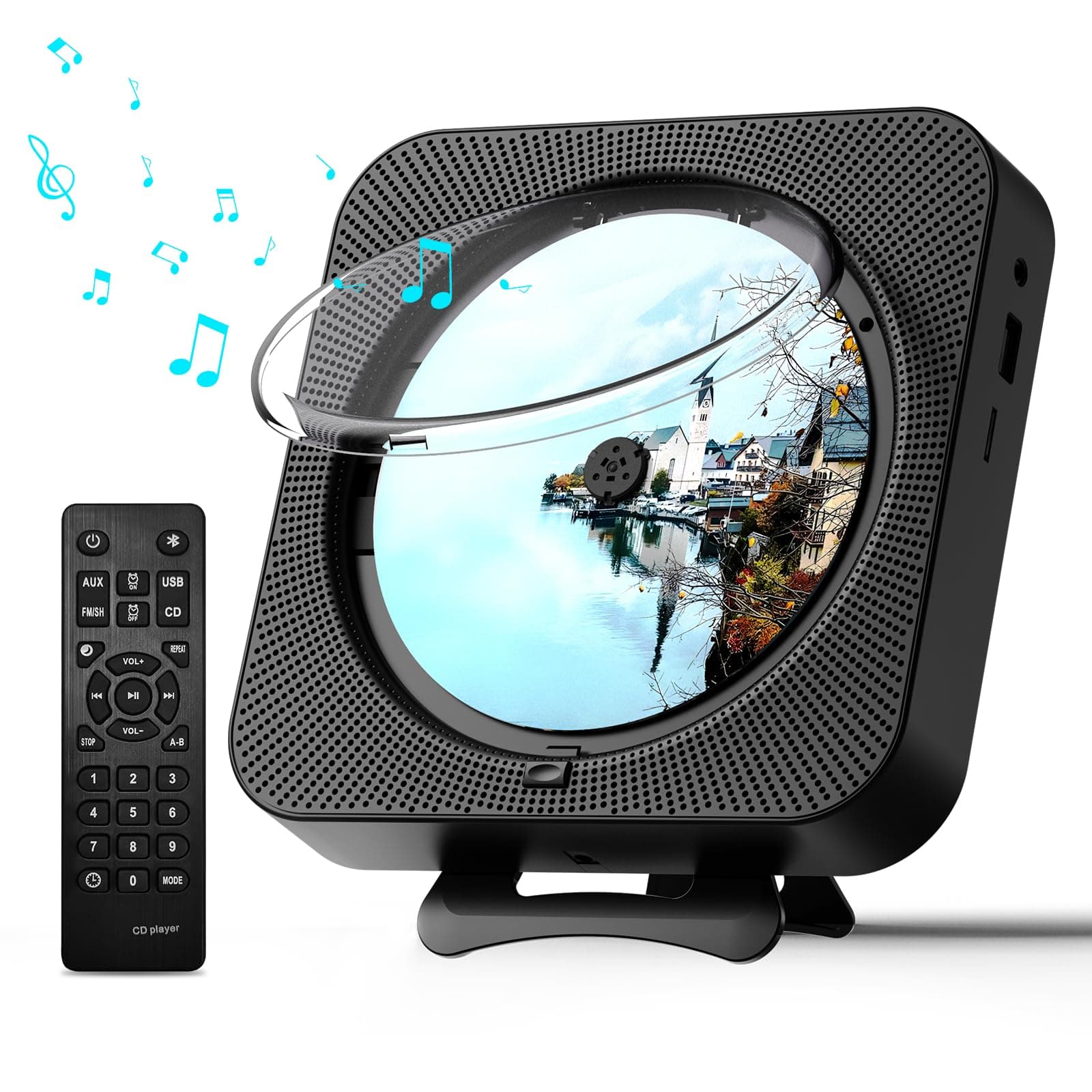 MICOCIOUS Portable CD Player with Bluetooth Desktop CD Player for Home CD Music Players withTimer,Built-in Dual Speakers with LED Display Home Audio Boombox FM Radio (Black)