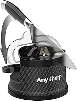 AnySharp – Editions – Hands Free Knife Sharpener - Easy to Use Sharpening Tool with PowerGrip Suction Base and 20-Degree Pre-Set Angle - for All Knives: Chef's, Serrated, and Hardened Steel - Carbon