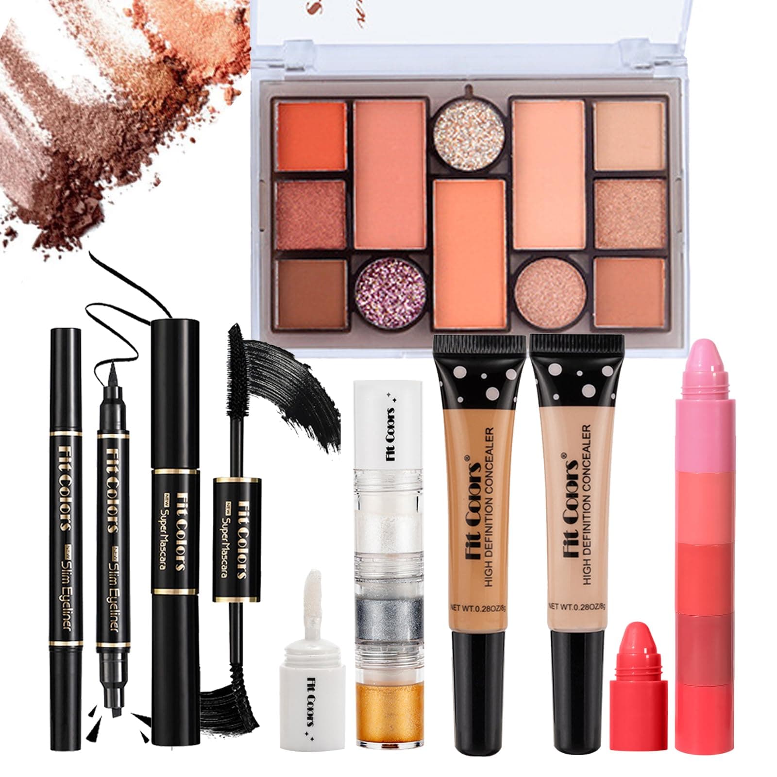Makeup Gift Set, Multipurpose Kit Come with Makeup Palette Lipstick Concealer Eyeliner Mascara Glitter Gel, for Face Eyes Lip, Starter Bundle for Women and Girls, Portable Beauty Travel Package