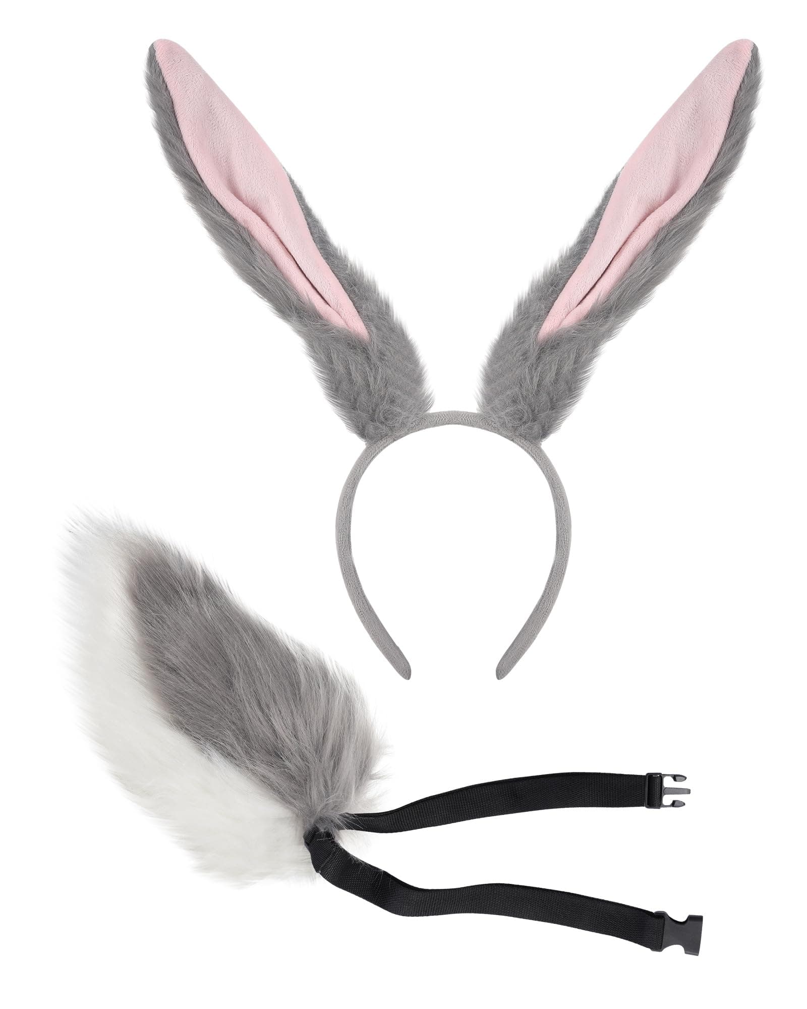 Rabbit Ears Tail Set - Fluffy Faux Fur Bendable Tail | Ears Headband Bunny Animal Costume for Halloween Easter