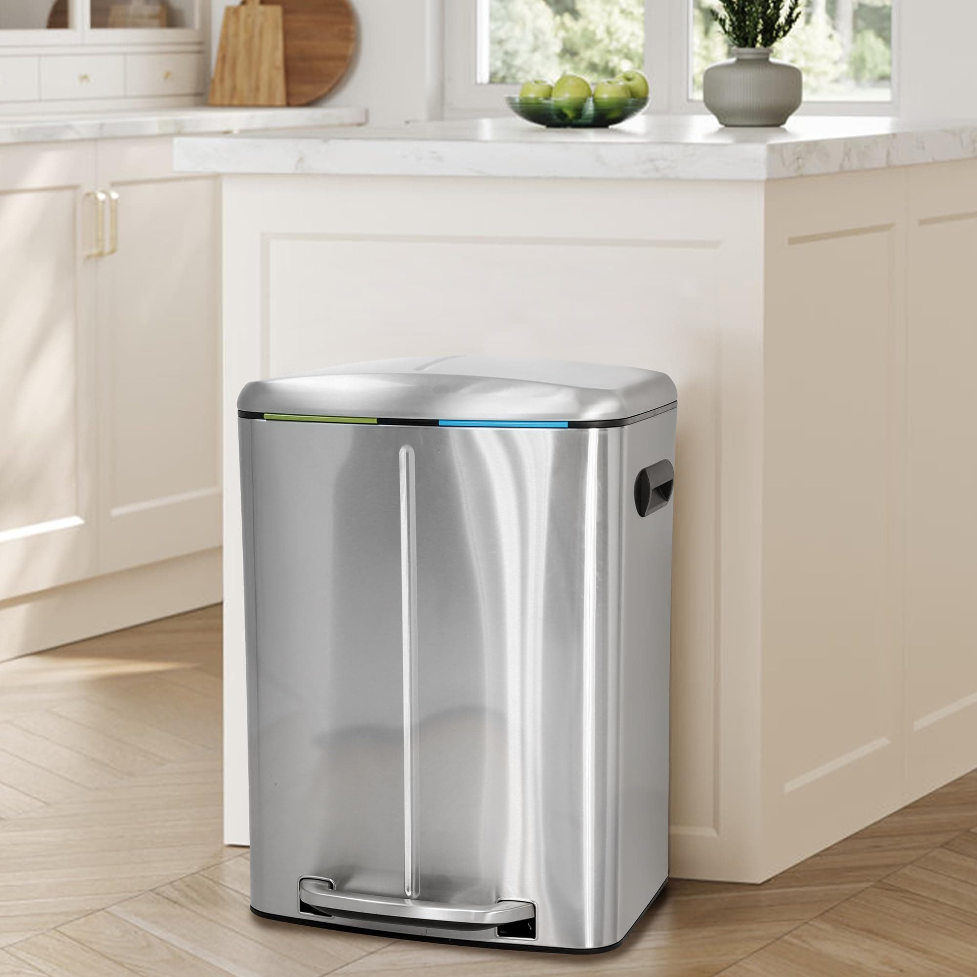 Kitchen Trash Can, 40 Liter / 10 Gallon Dual With Soft Close Lid, Stainless Steel With Foot Pedal & Removable Inner Bucket, Fingerprint-Resistant, Odor Proof, 10 G (2*5G)