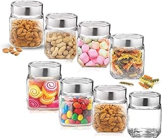 Cube Jar 580ml , Transparent Storage Container Glass Jar for Spices and More (Set Of 8)