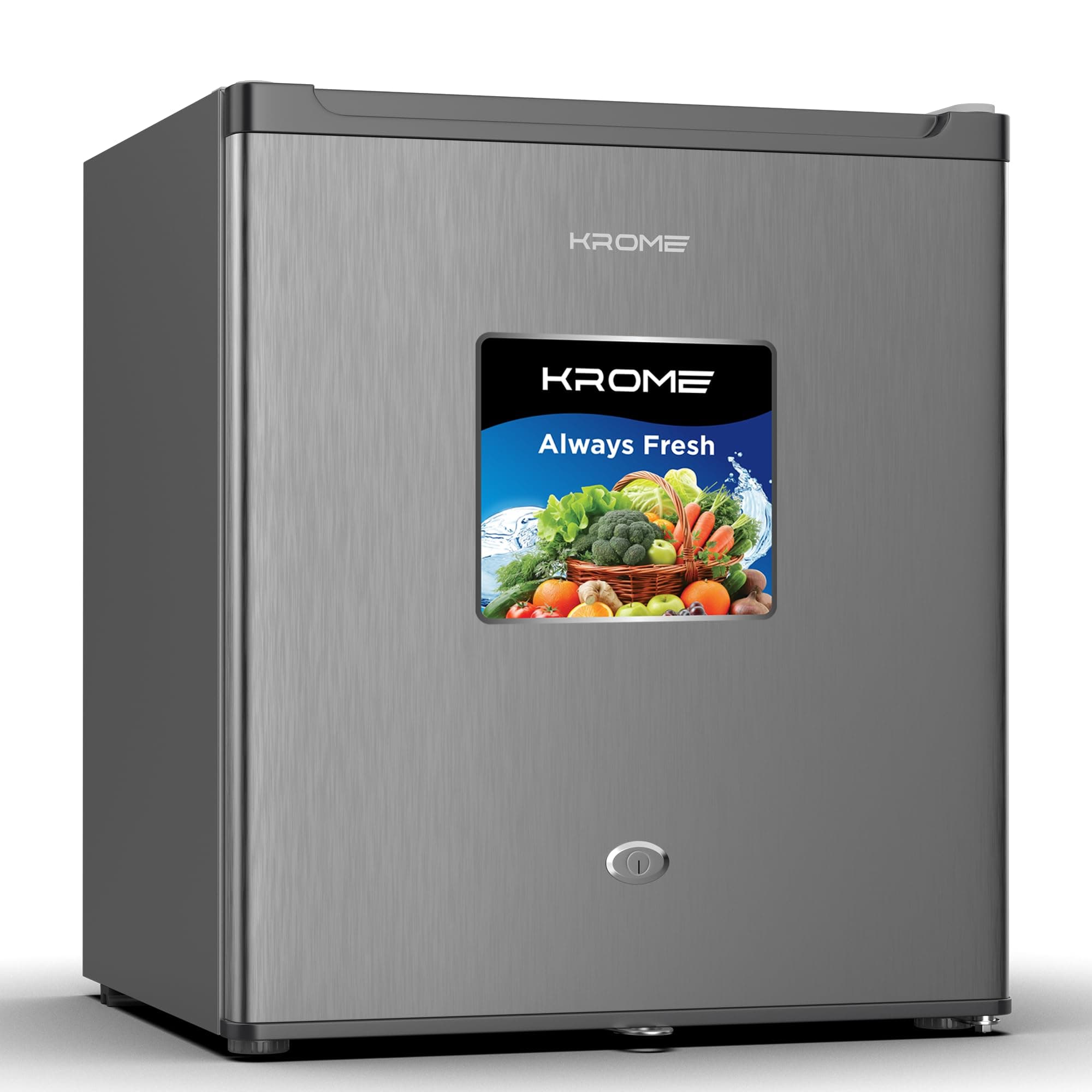 60L Gross, Single Door Compact Refrigerator, Energy Class A+, Reversible Door, Mini Fridge Suitable for Kitchen, Bedroom Office & Minibar, INOX Color, 5 Year Compressor Warranty- KR-RDC60H