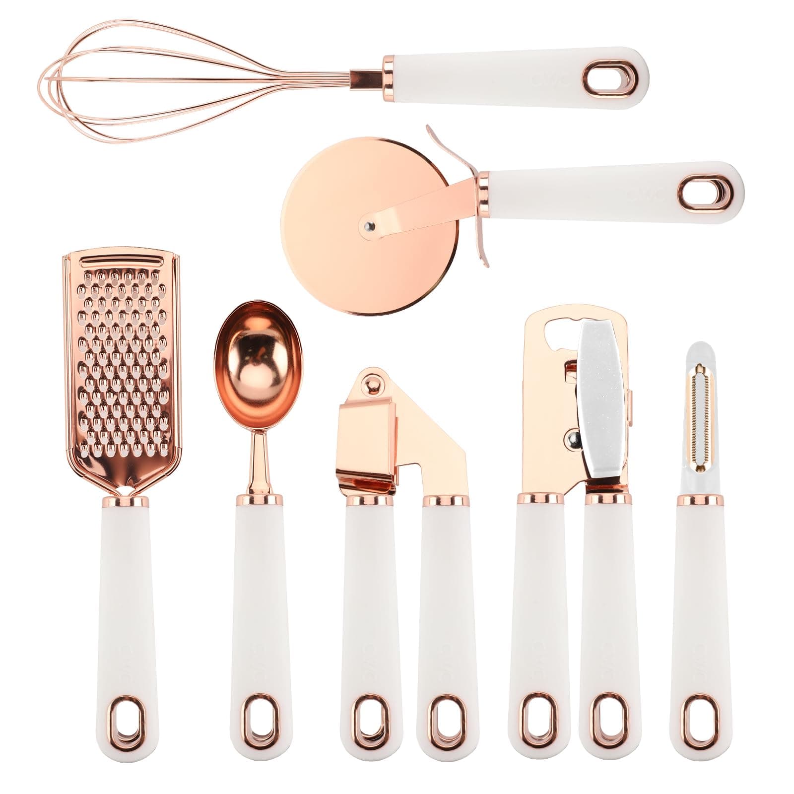 COOK WITH COLOR (White) - COOK With colour 7 Pc Kitchen Gadget Set Copper Coated Stainless Steel Utensils with Soft Touch Nylon White Handles