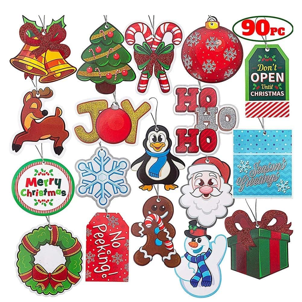 JOYIN 90 Pieces Large Present Tag with Untied String in 18 Assorted Designs Holiday Party Decoration for Present Wrap Label Package Name Card