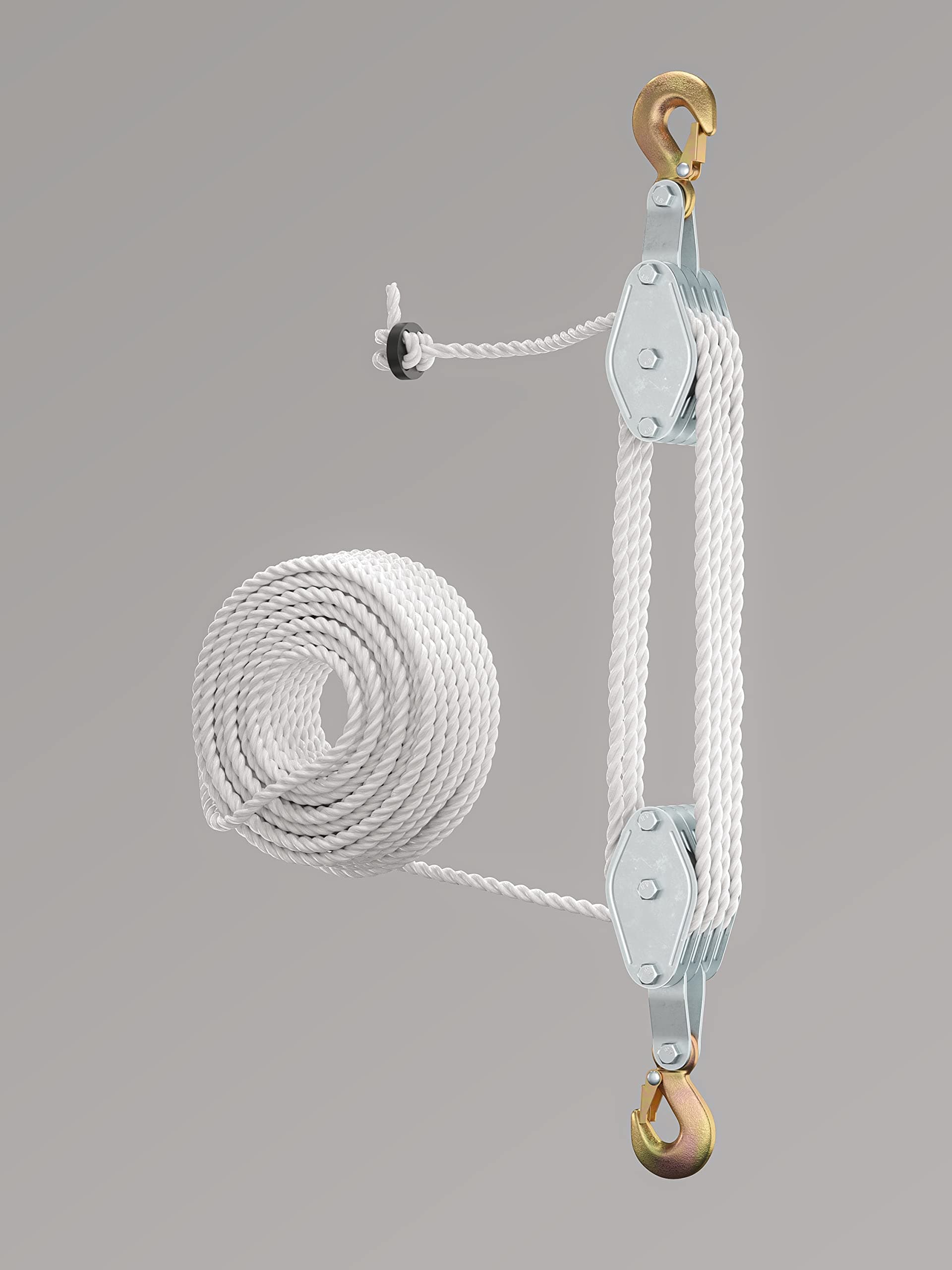 Block and Tackle Pulley System for Lifting Objects - SoB 4000LB Breaking Strength with 65 Feet of 3/8" Rope - 7:1 Lifting Power - Heavy Duty Rope Hoist Pulley System for Garage Warehouse Construction
