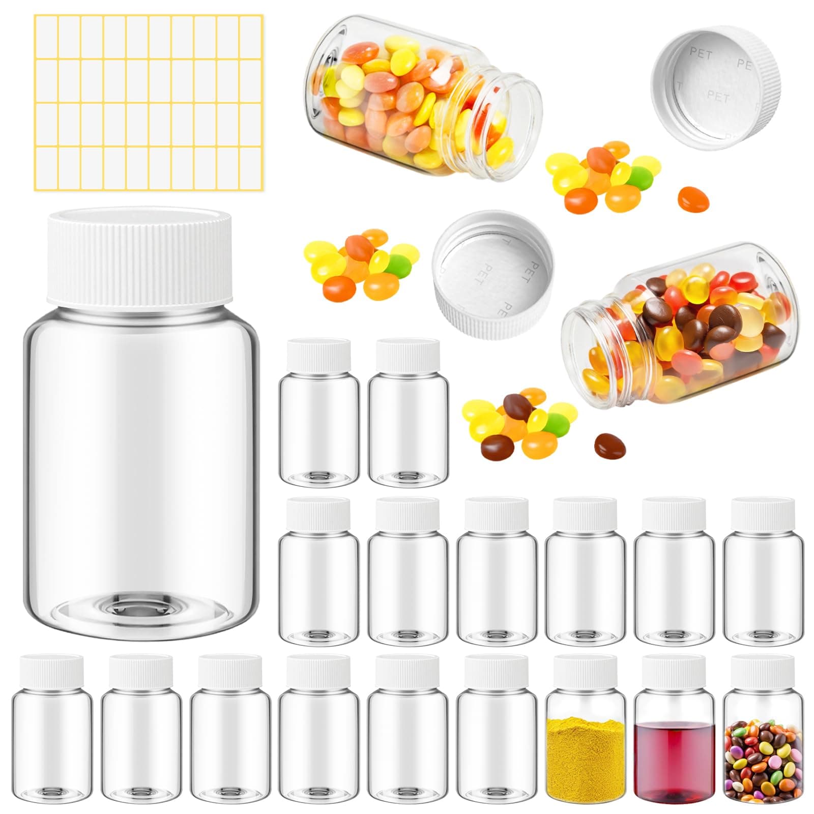 Lamoutor 18Pcs Clear Pill Bottle Plastic Medicine Bottle Empty Reagent Chemical Containers with Caps for Liquid Solid Powder Medicine 40ML