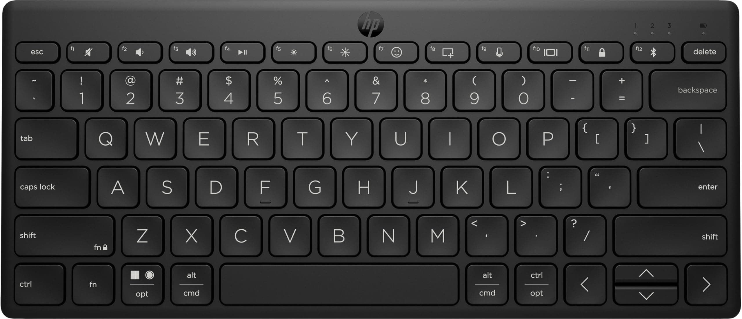 – 350 Compact Bluetooth Keyboard | Connect up to 3 devices via Bluetooth 5.2 | Multi-OS with SMART shortcuts | Dictation and emoji keys | 2 years battery | Made from 60% recycled materials | Black