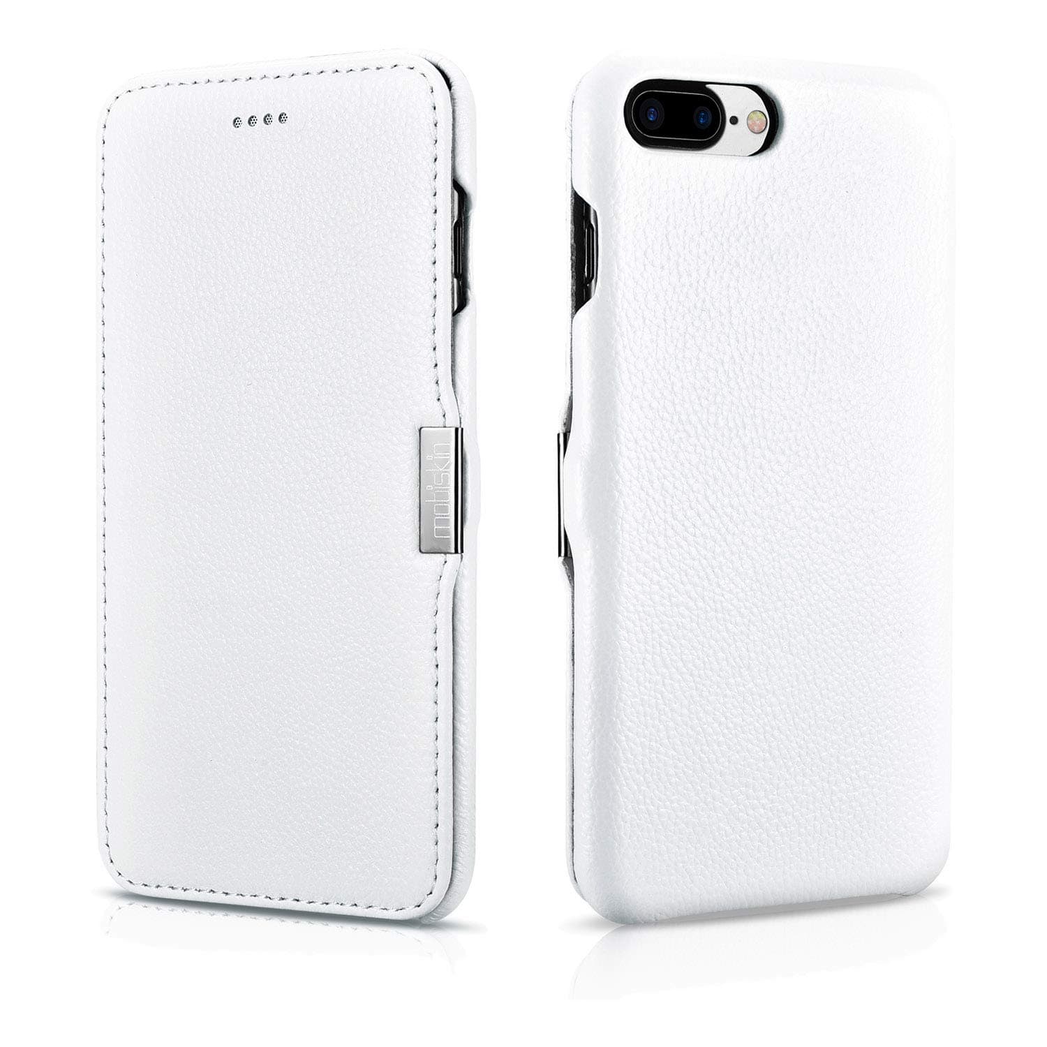 Mobiskin case compatible with Apple iPhone 8 PLUS and iPhone 7 PLUS (5.5 inch), cover with genuine leather, book-style protective phone case, ultra-slim folio, thin wallet, white
