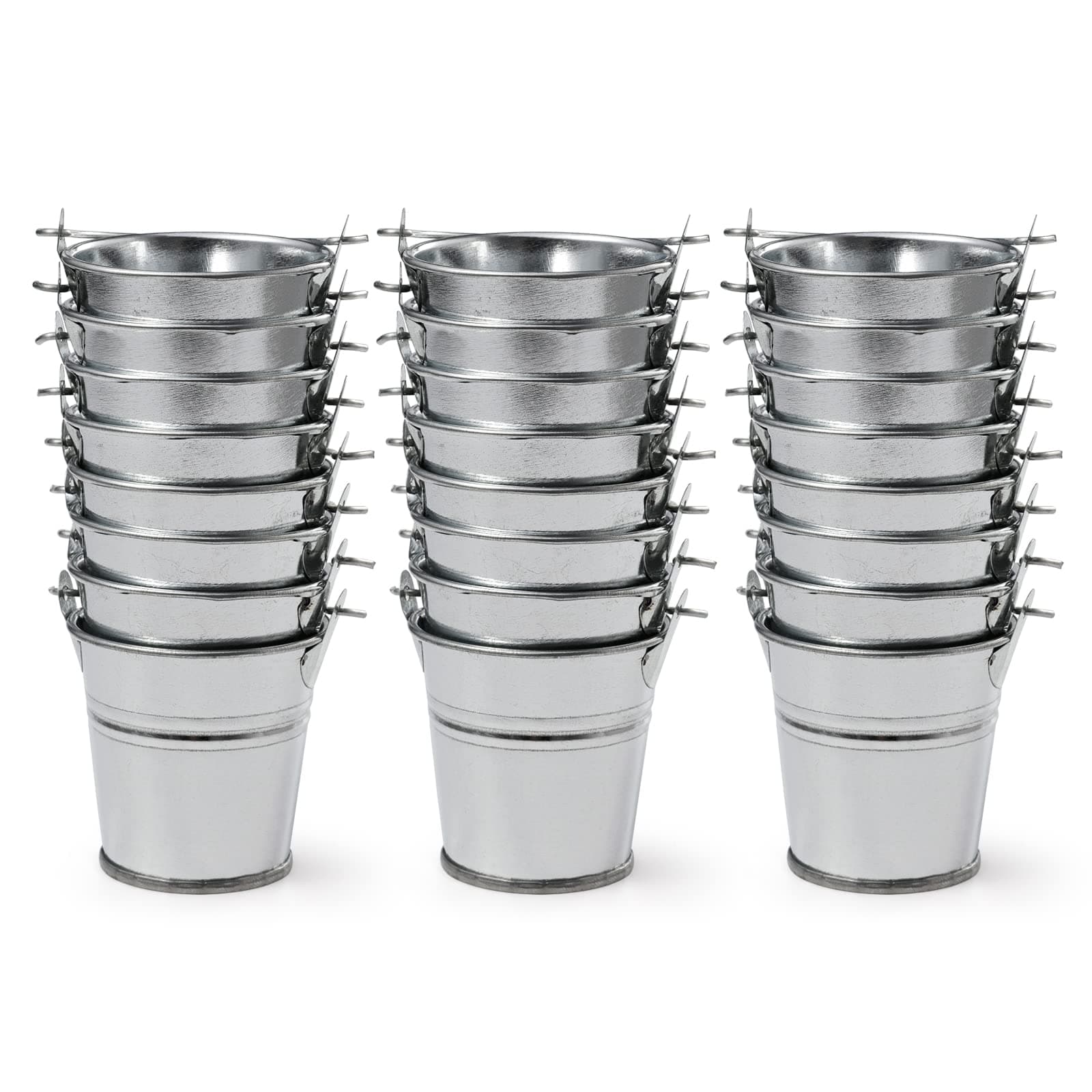 2.1" Galvanized Mini Tin Buckets – 24Pcs Silver Metal Buckets with Handle Best for Party Favors, Bridal Shower and Craft Projects (Silver, 2.1")