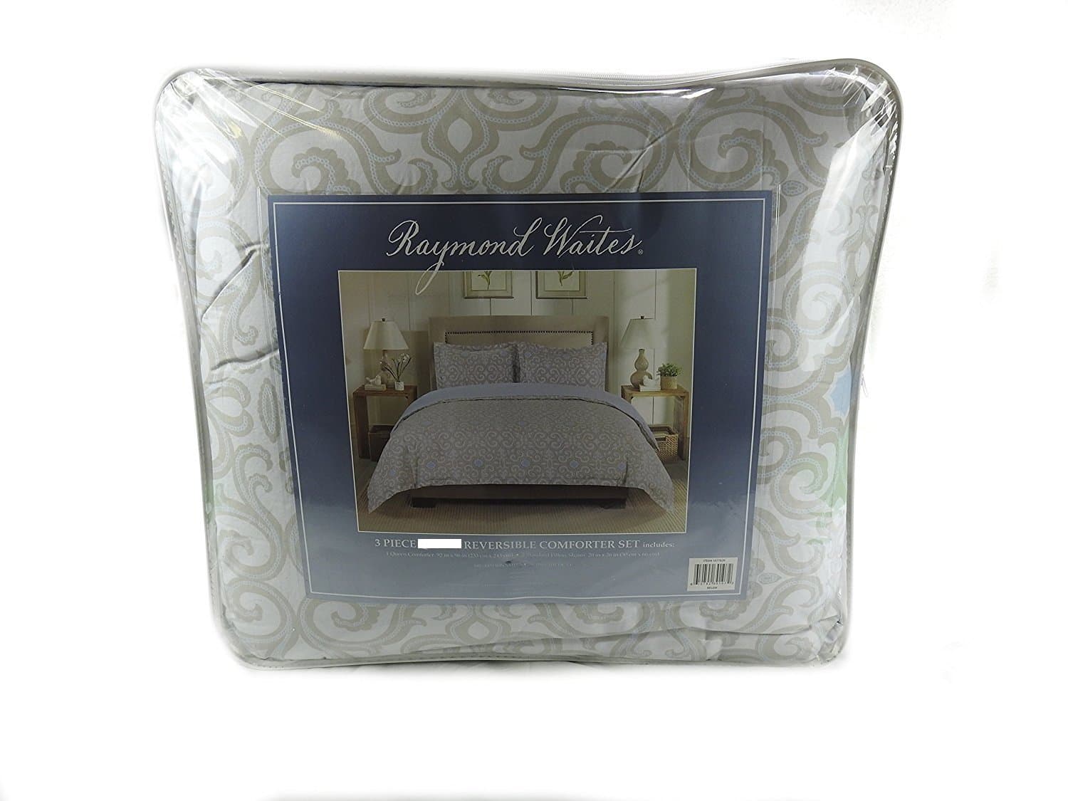 Raymond Waites Design 3-Piece King Reversible Comforter Set, Light Blue/Gray