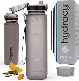 Hydracy Water Bottle with Time Marker - Large 1L BPA Free Water Bottle & No Sweat Sleeve -Leak Proof Gym Bottle with Fruit Infuser Strainer & Times to Drink -Ideal for Fitness Sports & Outdoors