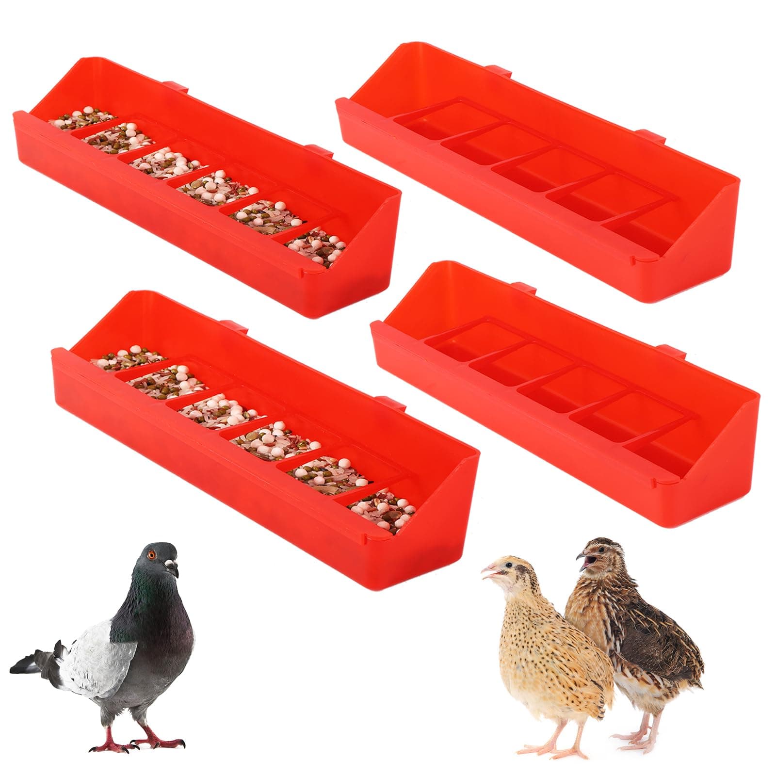 4 Pack No Mess Quail Feeder Removable 6 Slots Hanging Chicken Feeder Trough Water Trough for Pigeon Parrots Chicks Quail Duck Bird Poultry Animal